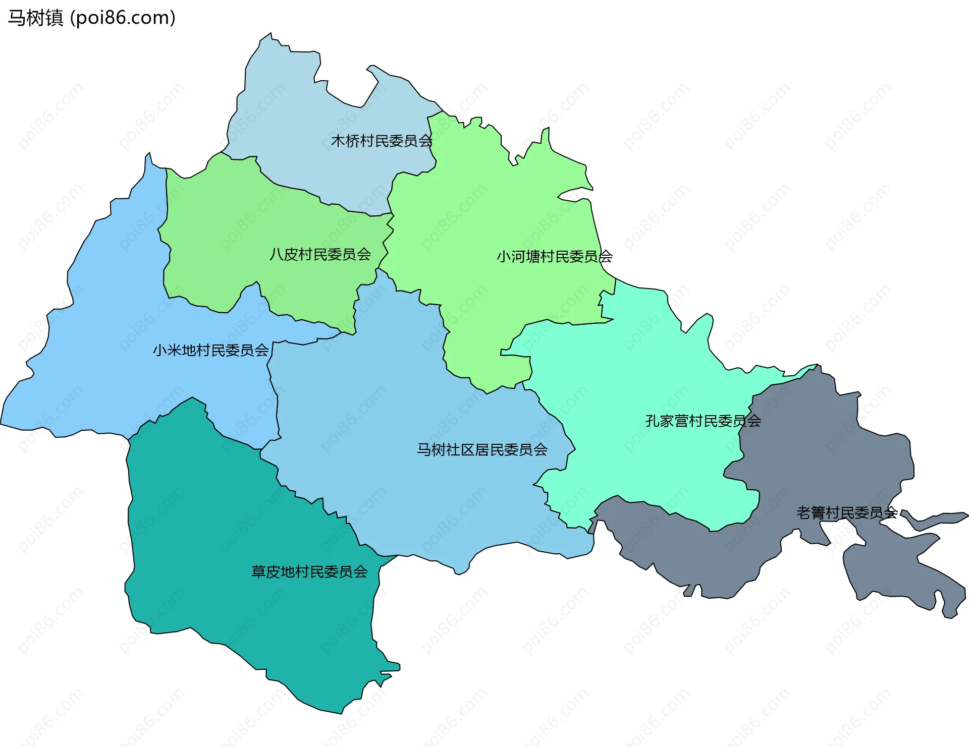 马树镇边界地图(五级行政区划)