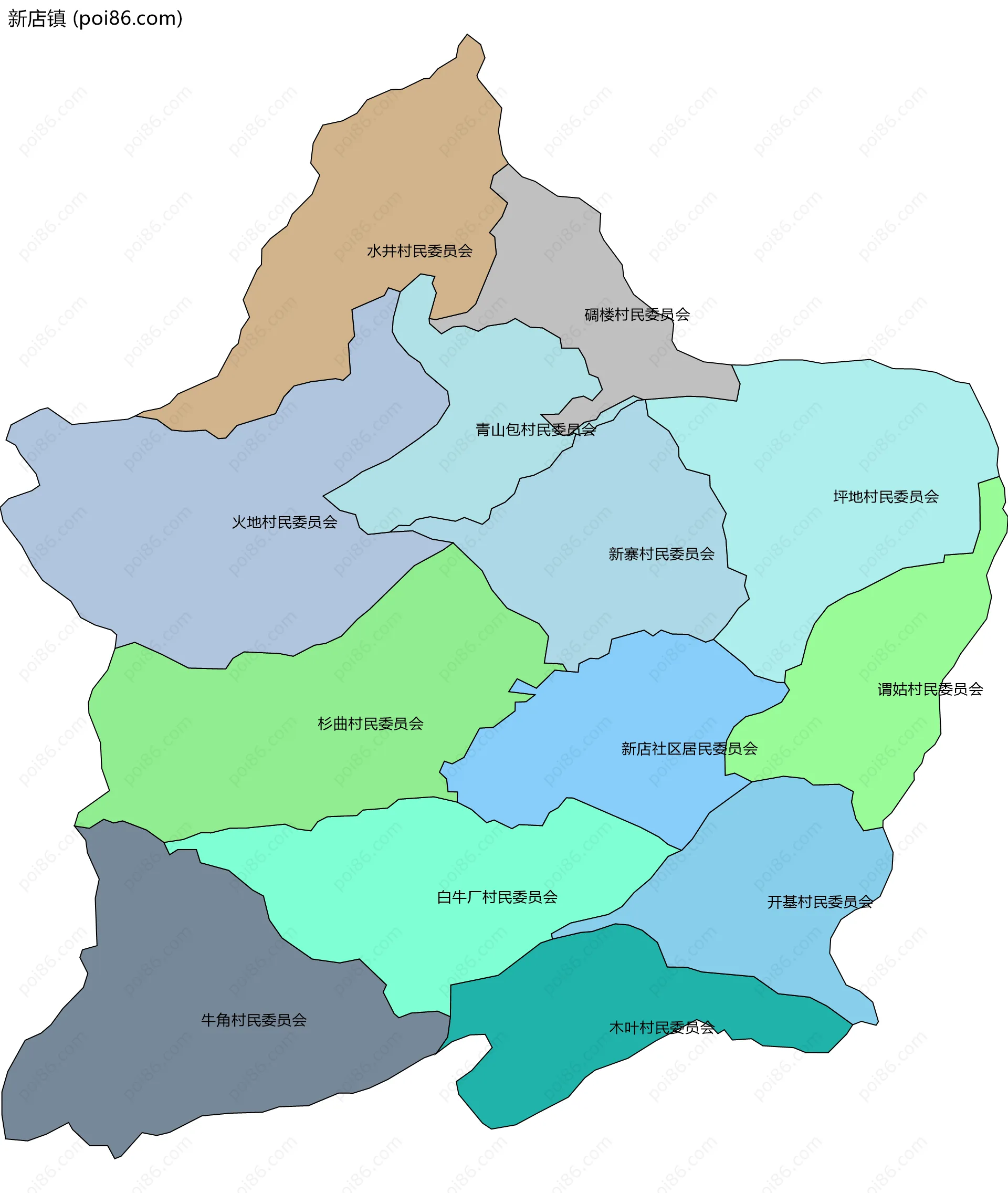 新店镇边界地图(五级行政区划)
