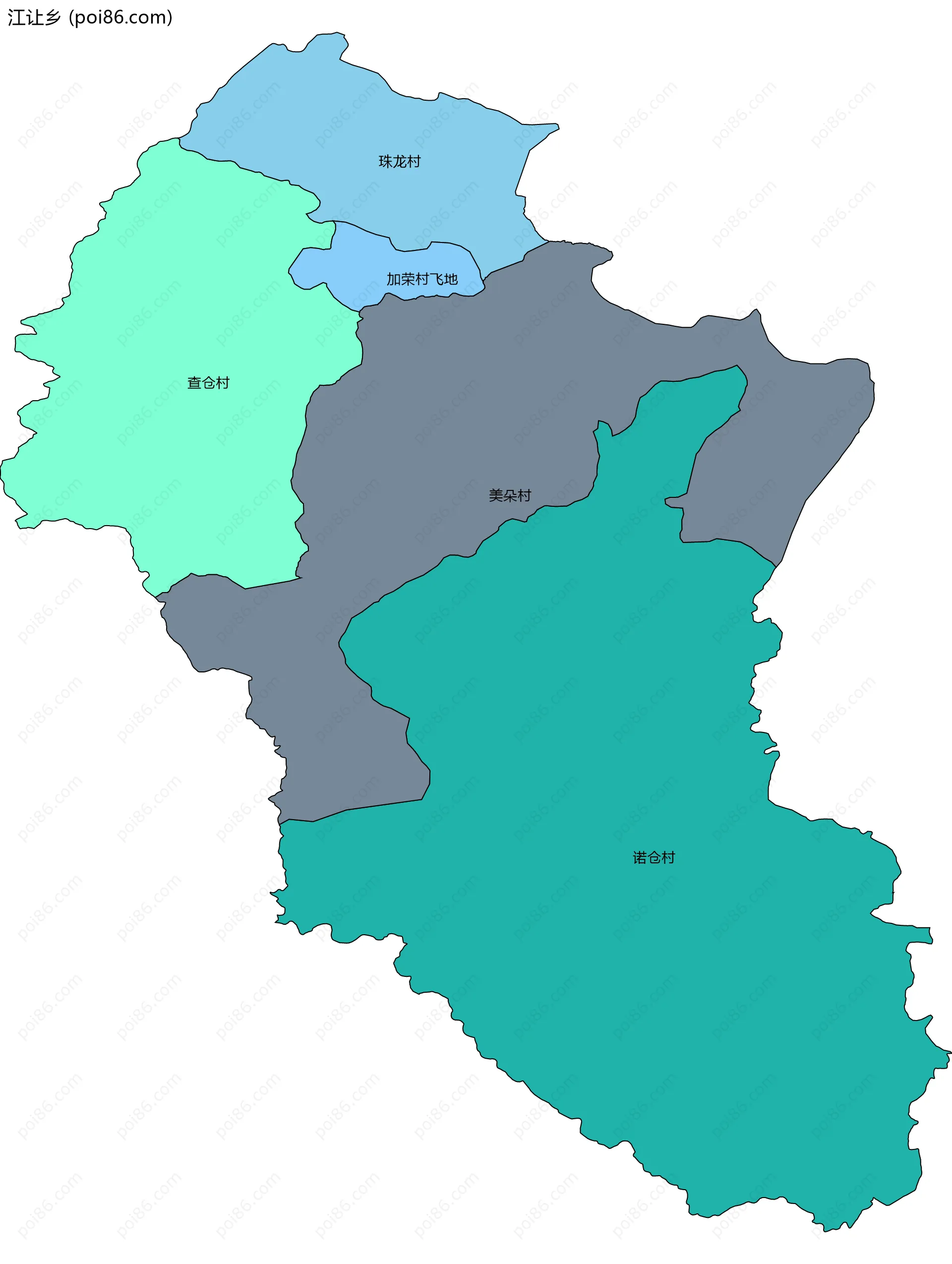 江让乡边界地图(五级行政区划)