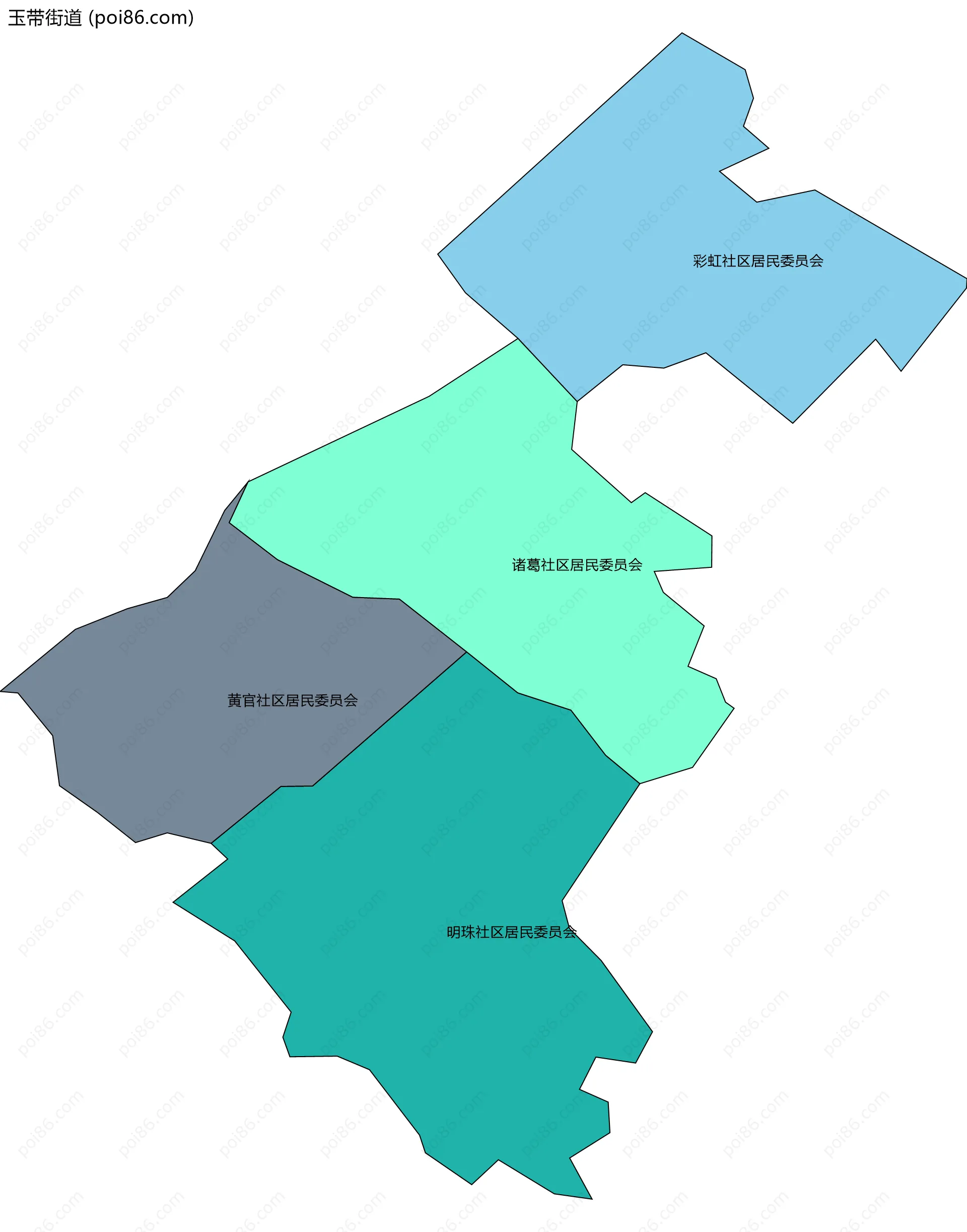 玉带街道边界地图(五级行政区划)