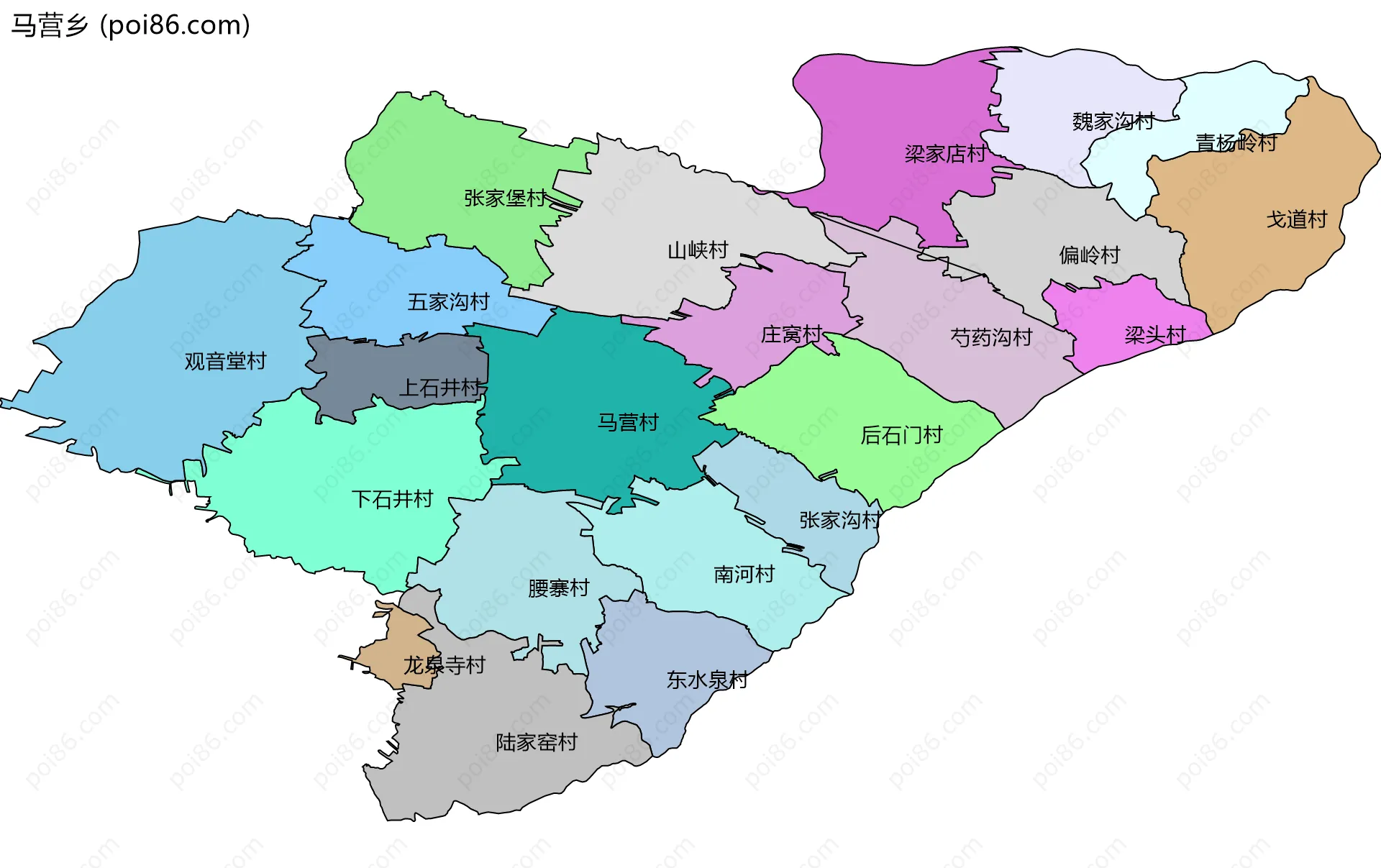 马营乡边界地图(五级行政区划)