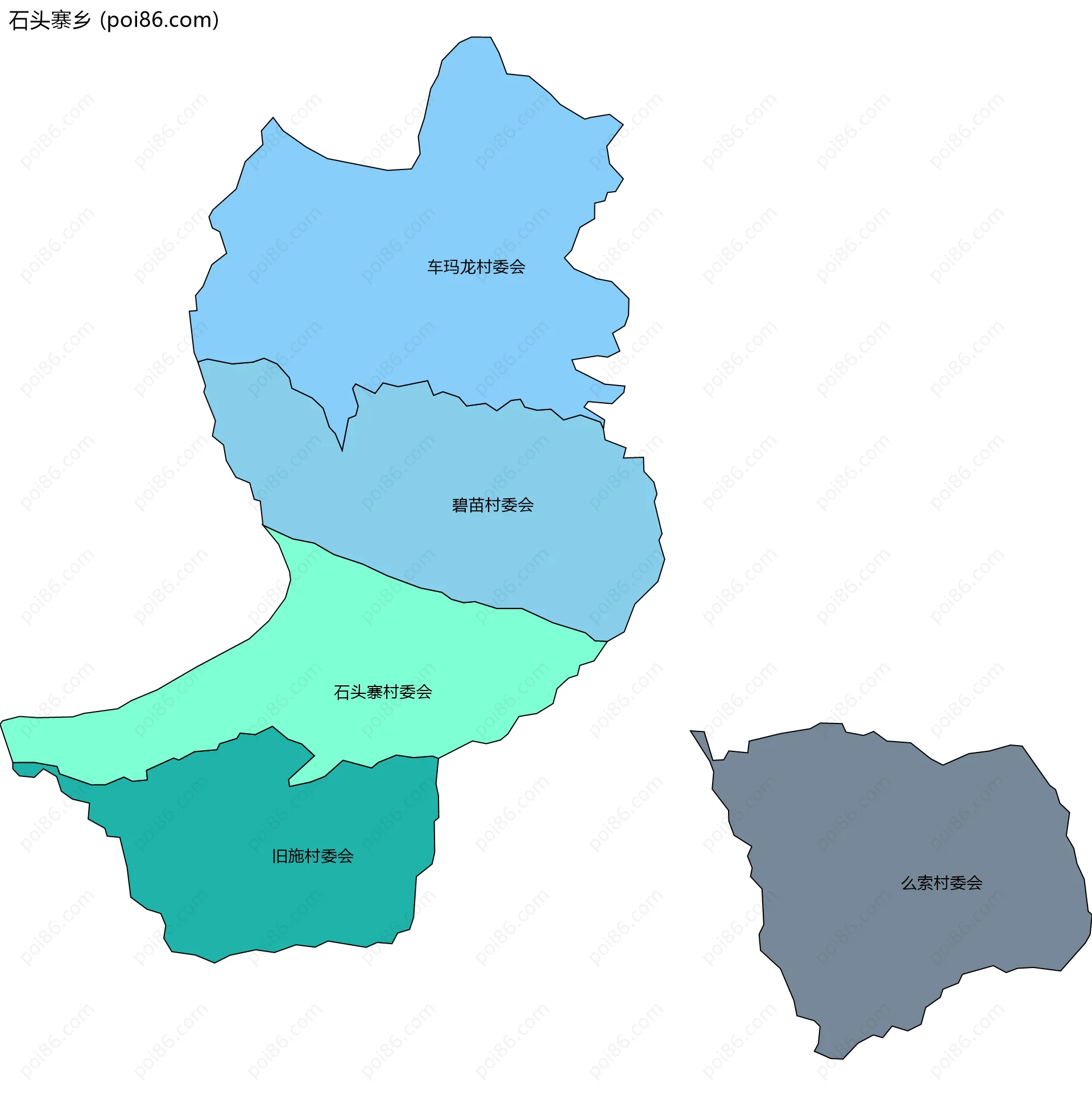 石头寨乡边界地图(五级行政区划)