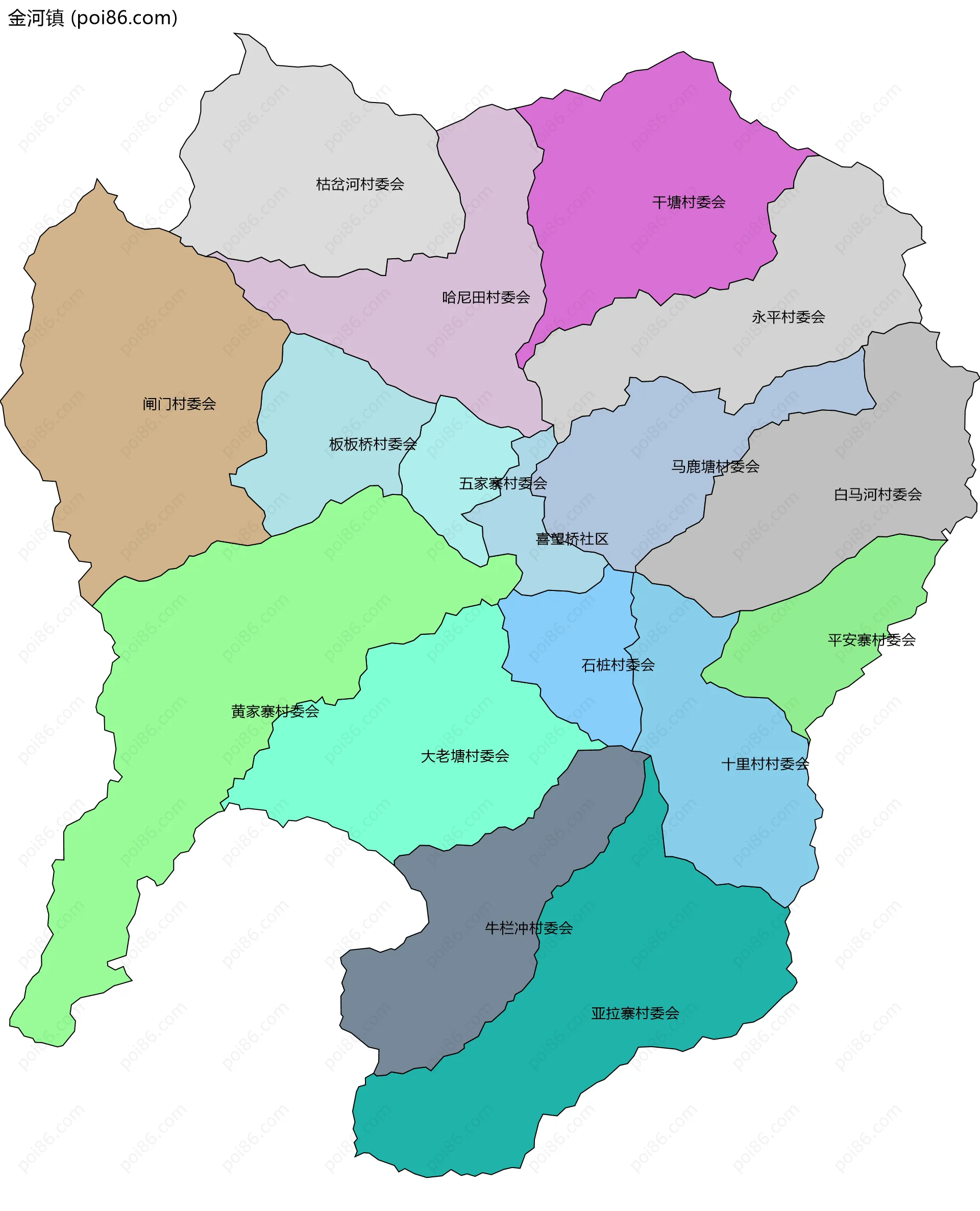 金河镇边界地图(五级行政区划)
