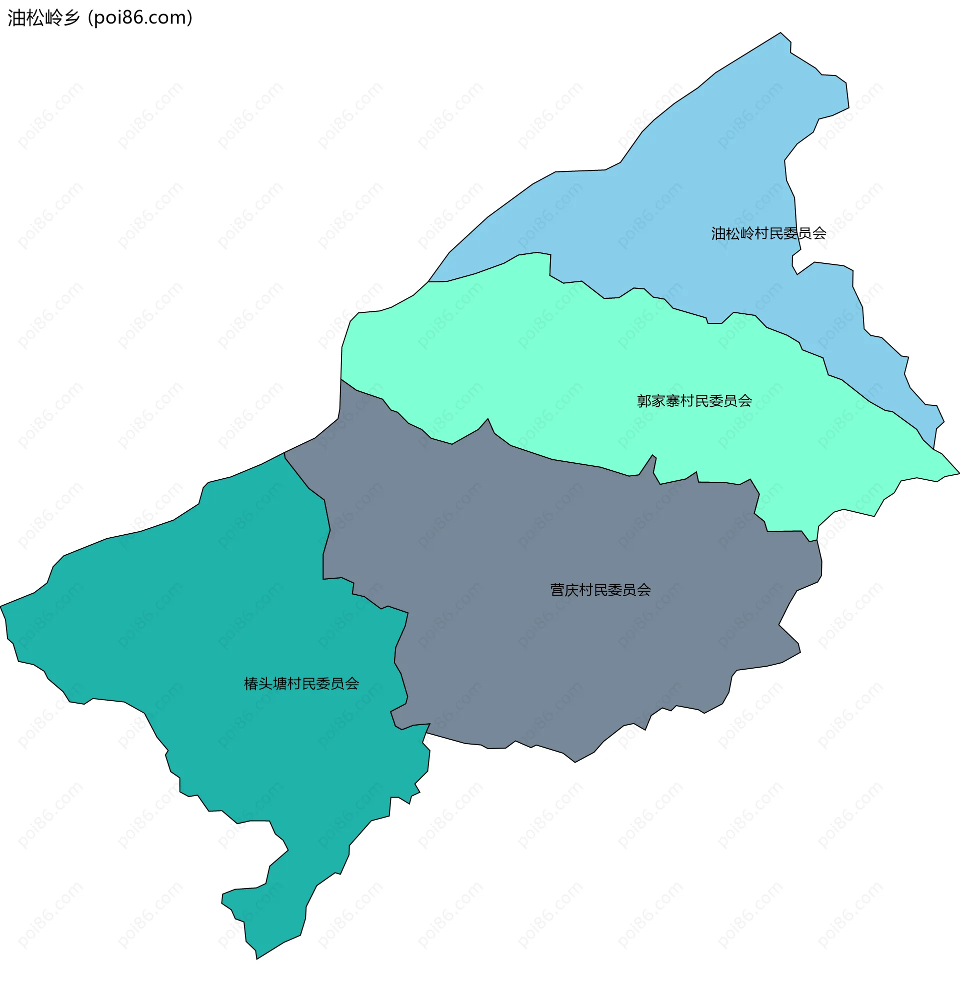 油松岭乡边界地图(五级行政区划)