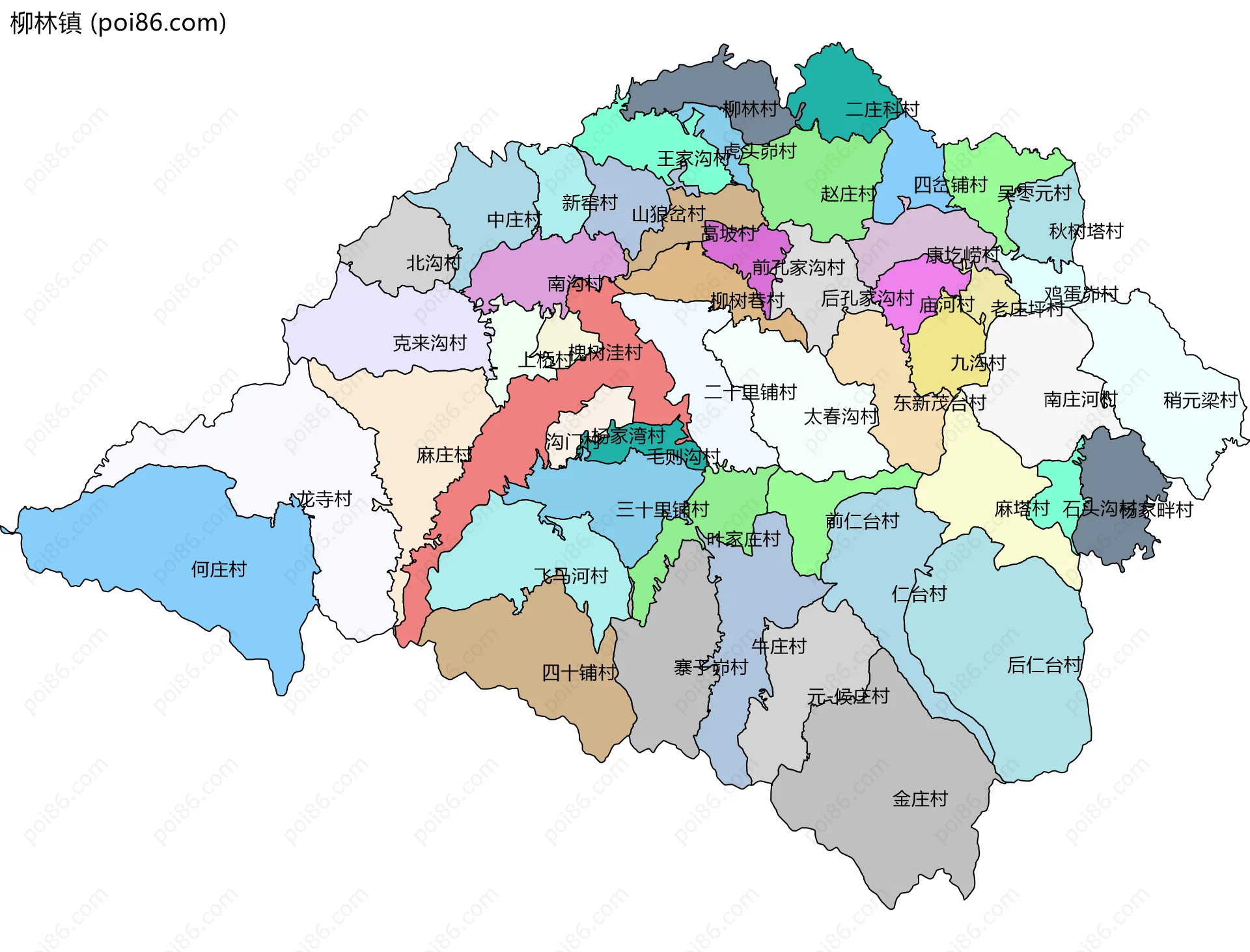 柳林镇边界地图(五级行政区划)