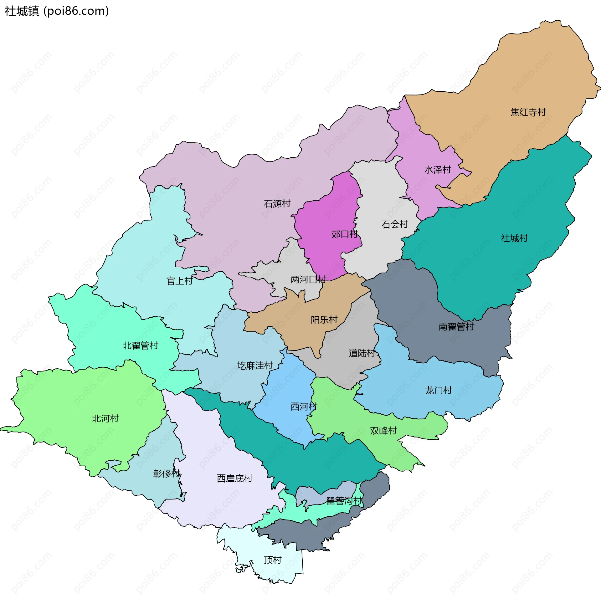 社城镇边界地图(五级行政区划)