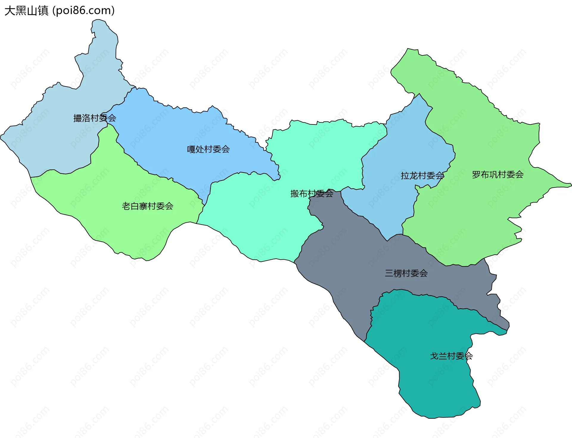 大黑山镇边界地图(五级行政区划)