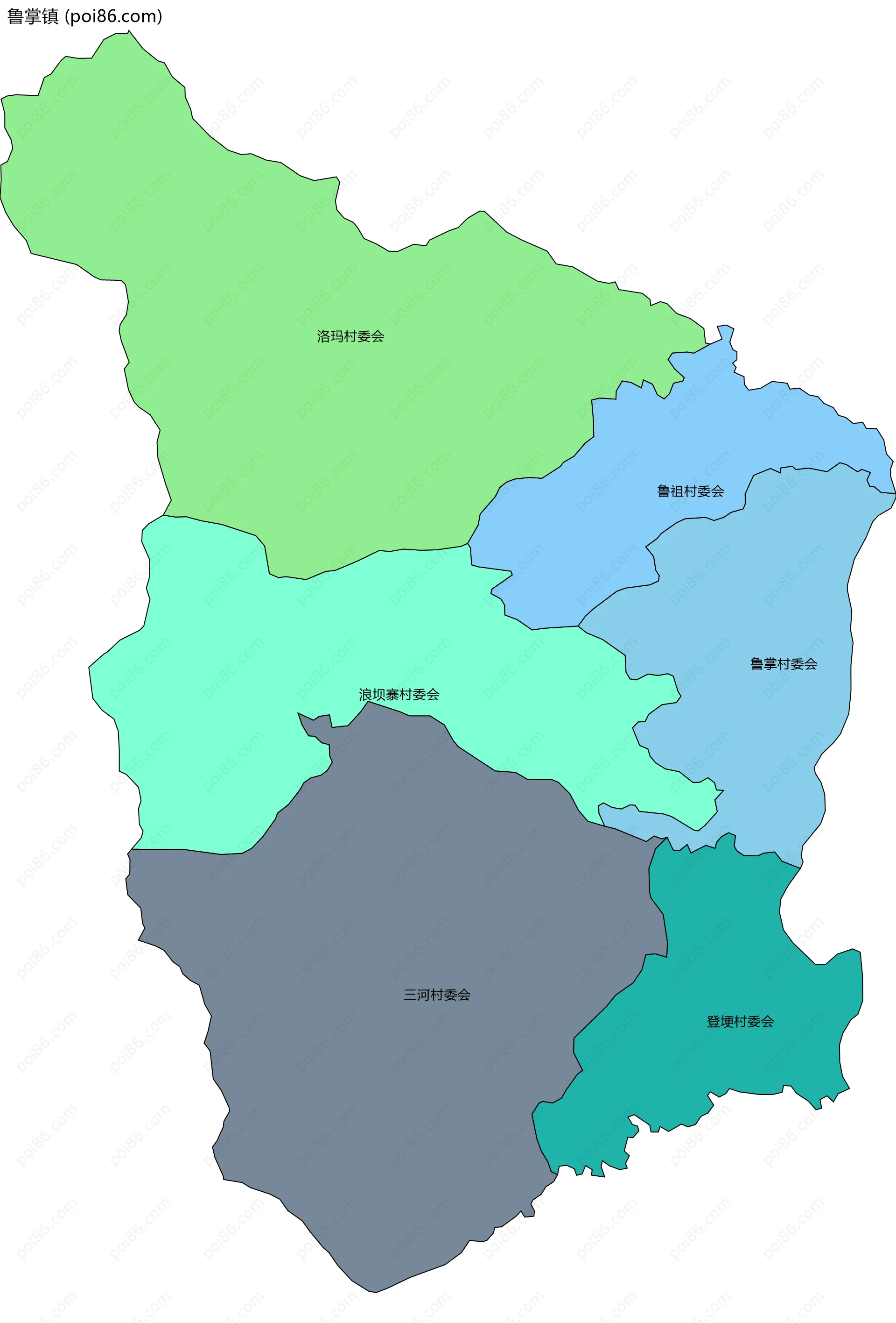 鲁掌镇边界地图(五级行政区划)