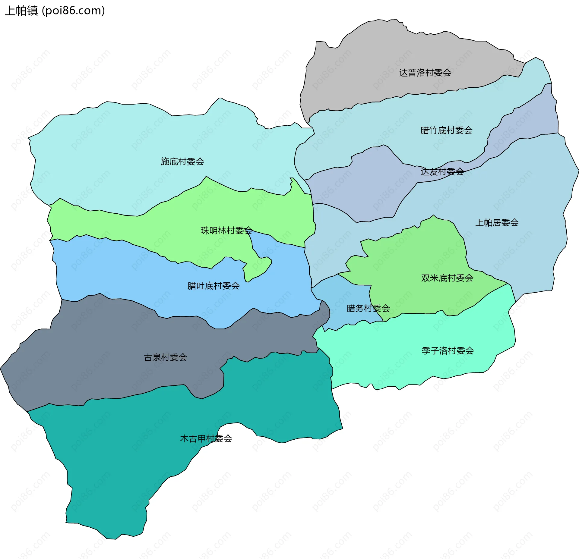 上帕镇边界地图(五级行政区划)