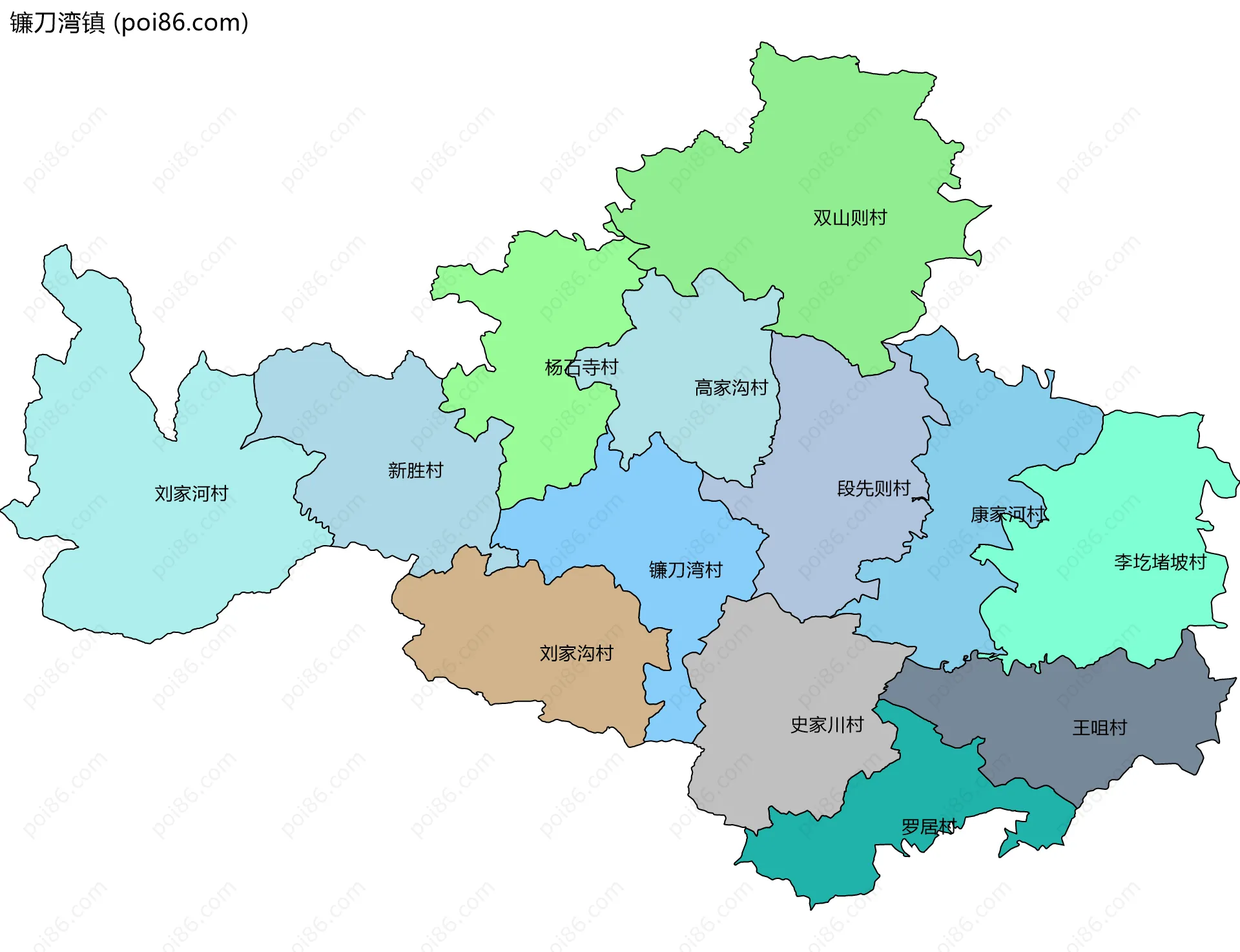 镰刀湾镇边界地图(五级行政区划)