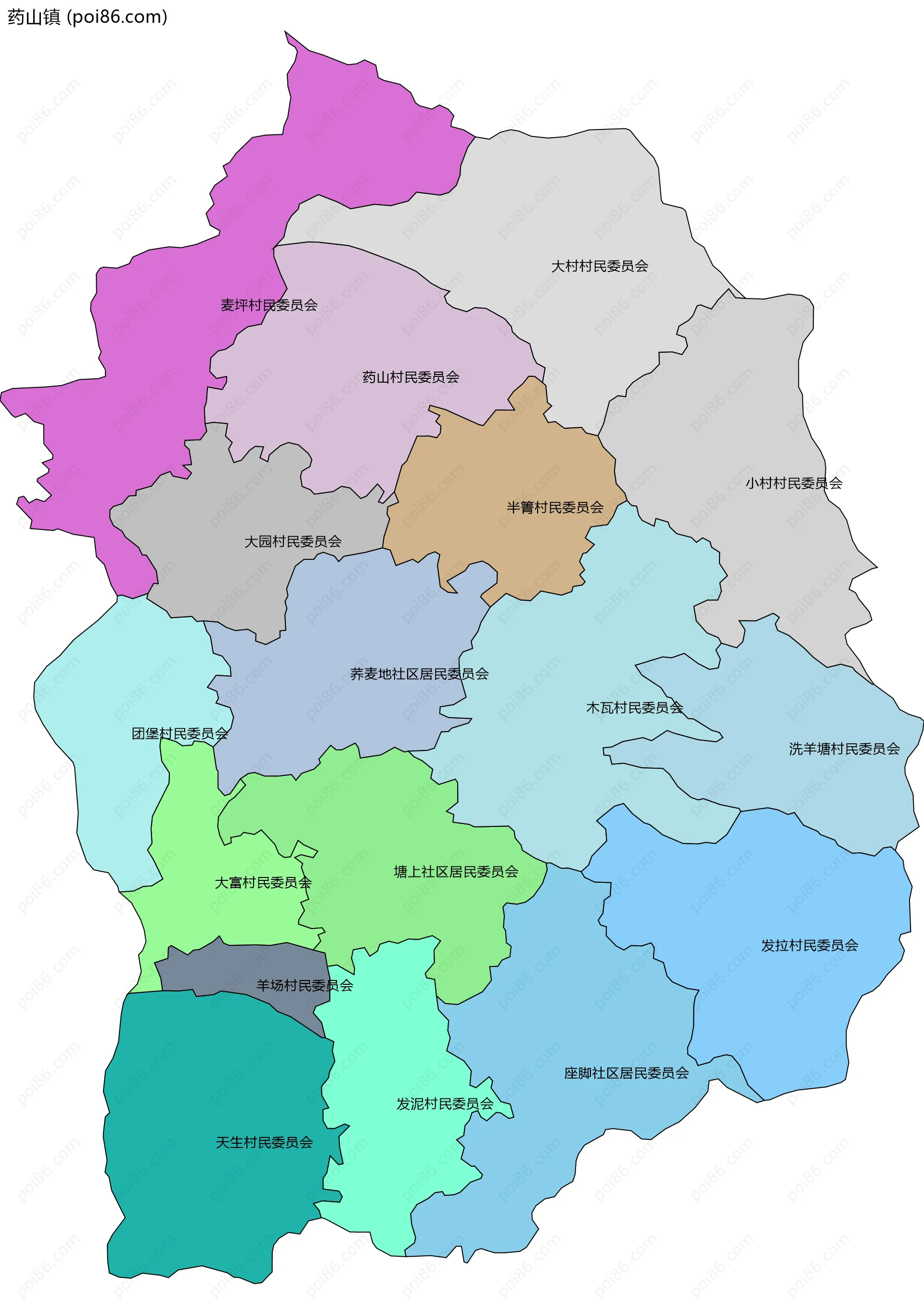 药山镇边界地图(五级行政区划)