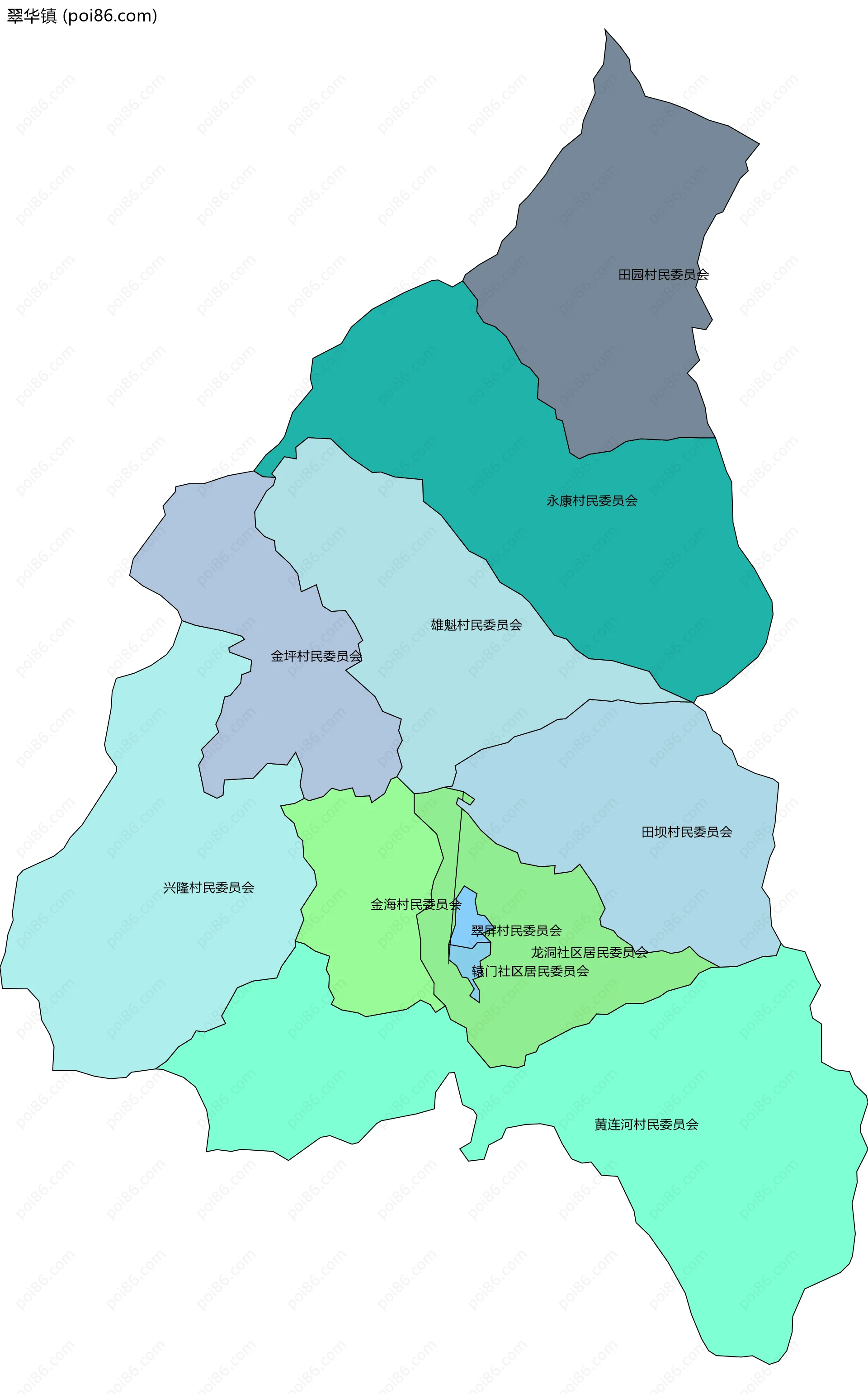 翠华镇边界地图(五级行政区划)