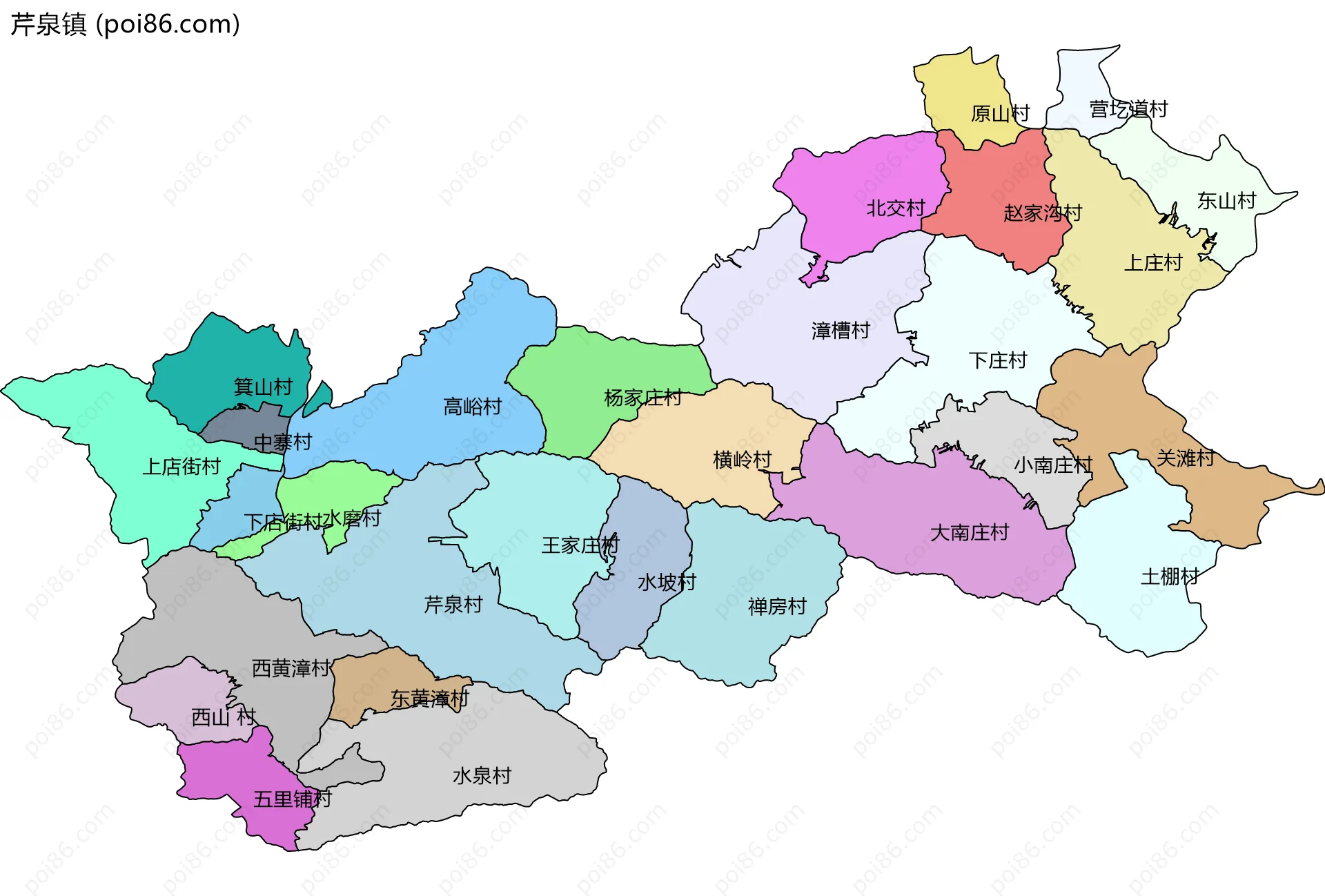 芹泉镇边界地图(五级行政区划)