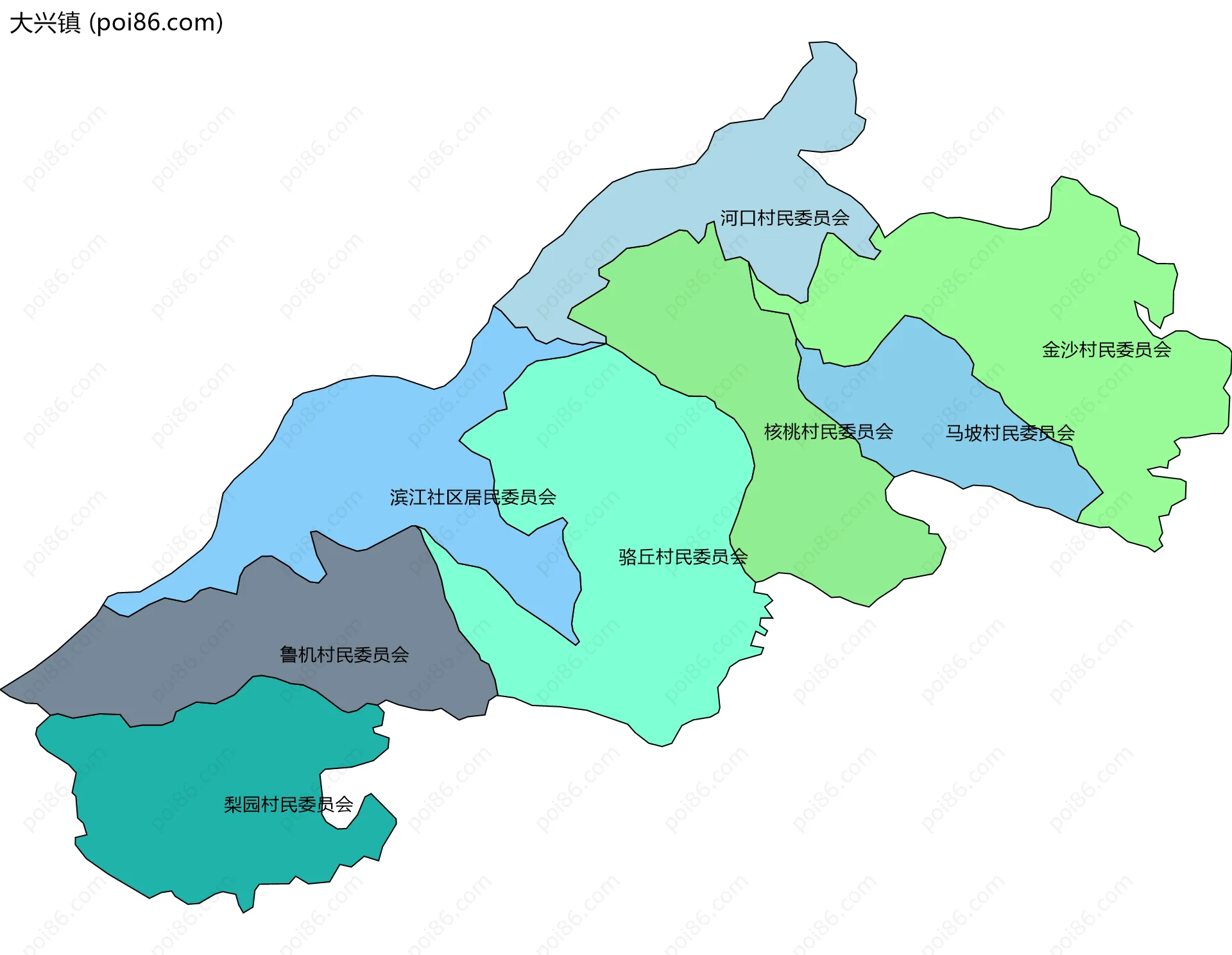 大兴镇边界地图(五级行政区划)