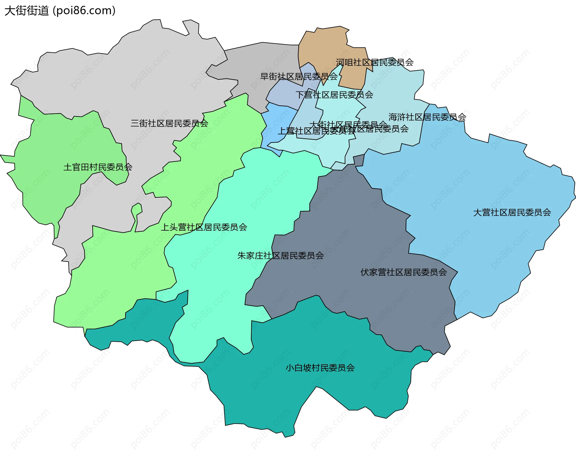 大街街道边界地图(五级行政区划)