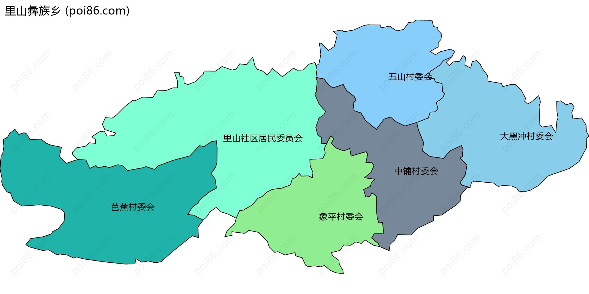 里山彝族乡边界地图(五级行政区划)