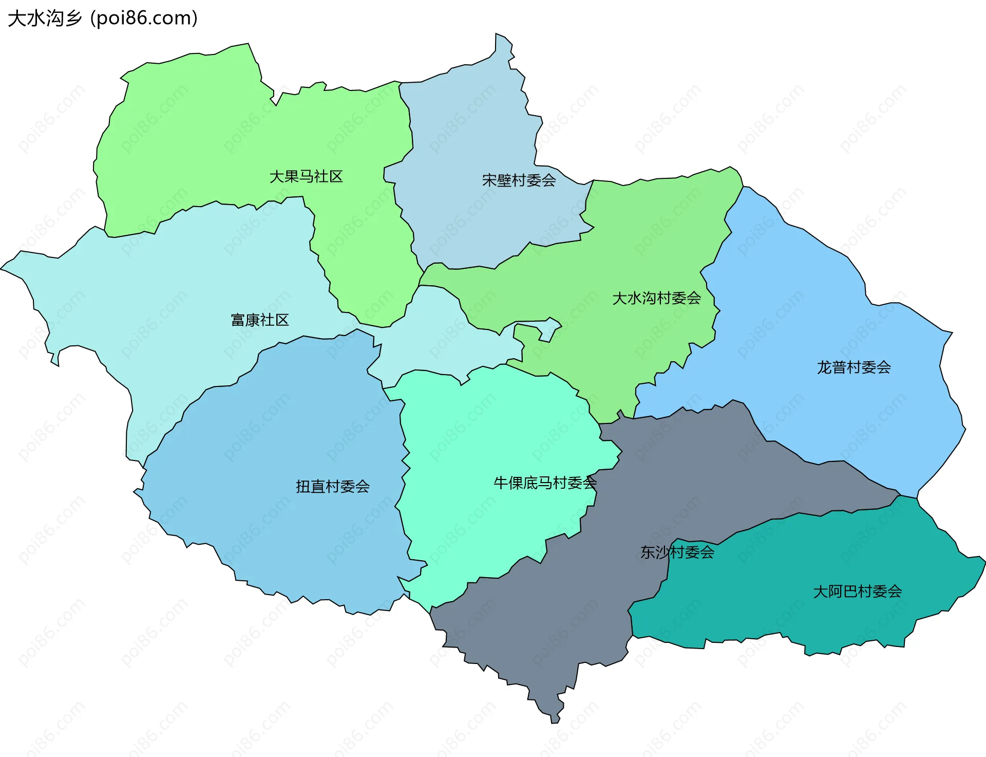 大水沟乡边界地图(五级行政区划)