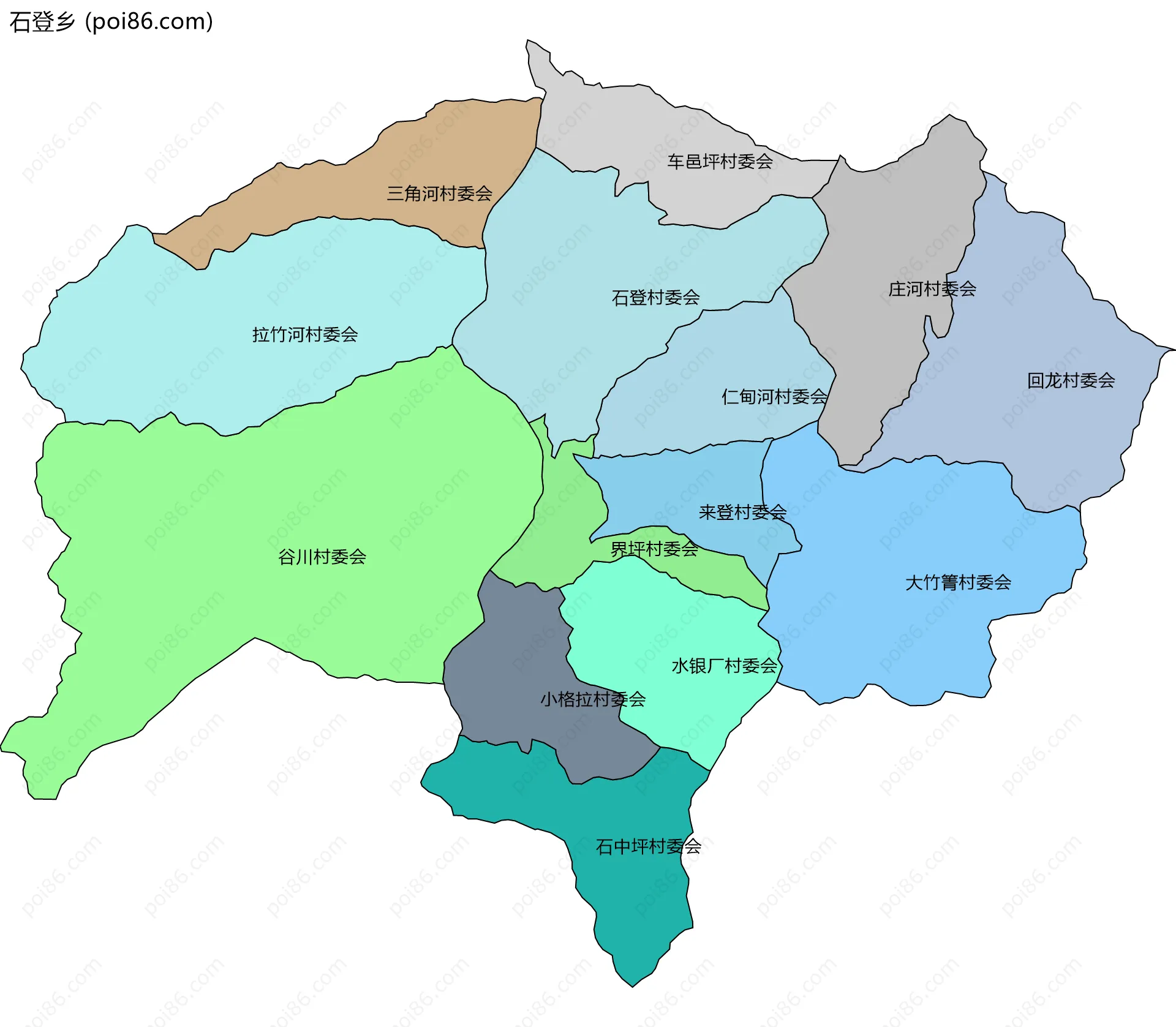 石登乡边界地图(五级行政区划)