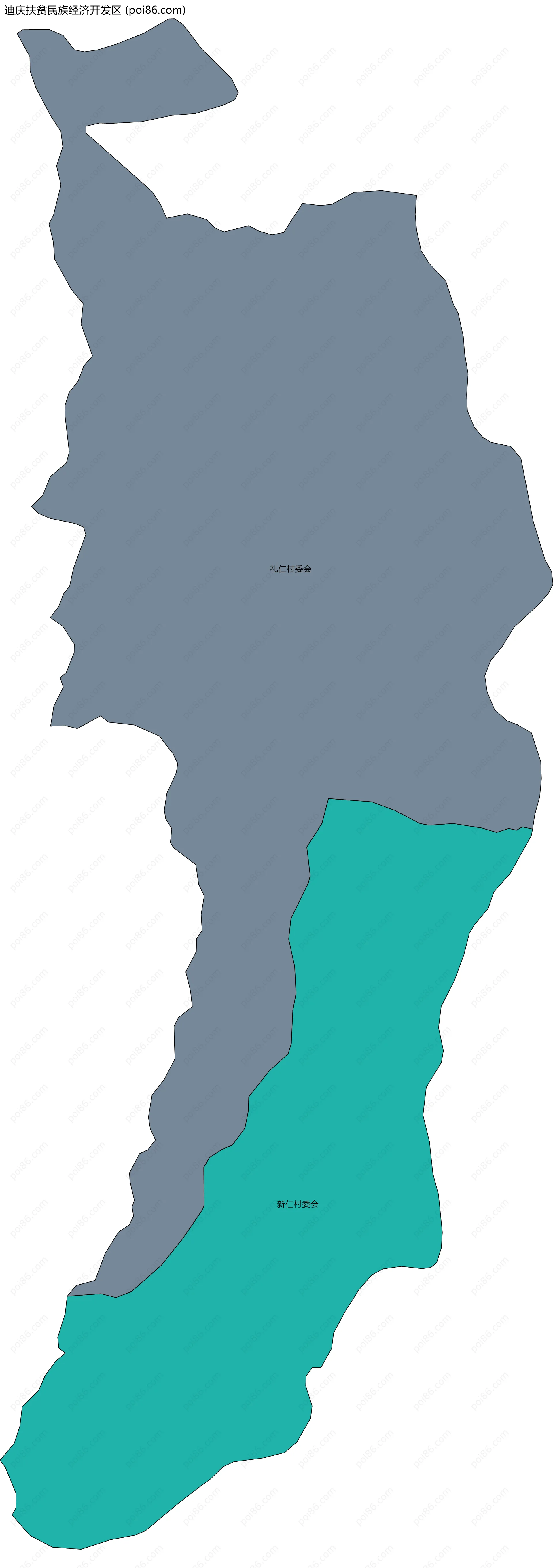 迪庆扶贫民族经济开发区边界地图(五级行政区划)