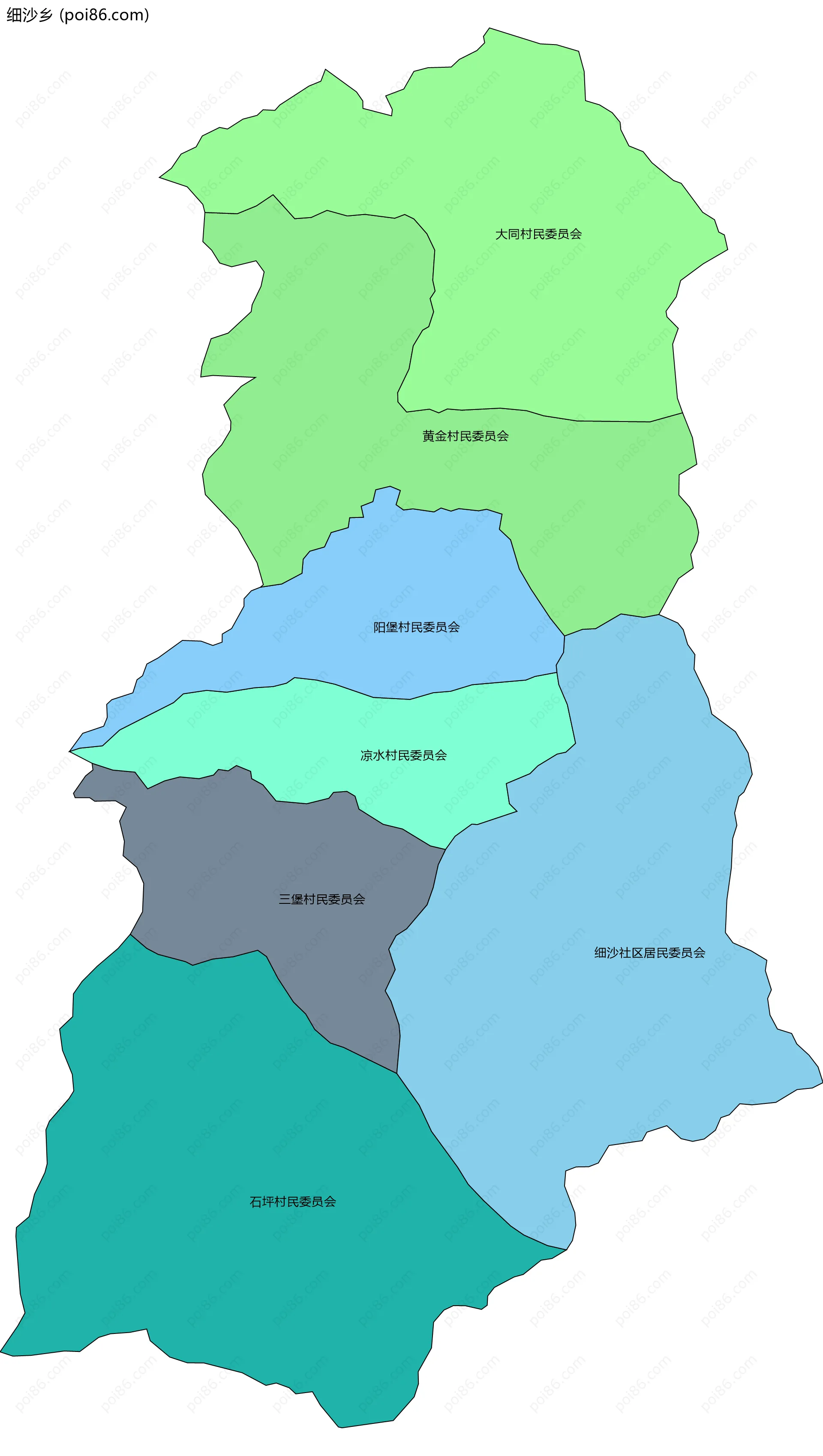 细沙乡边界地图(五级行政区划)