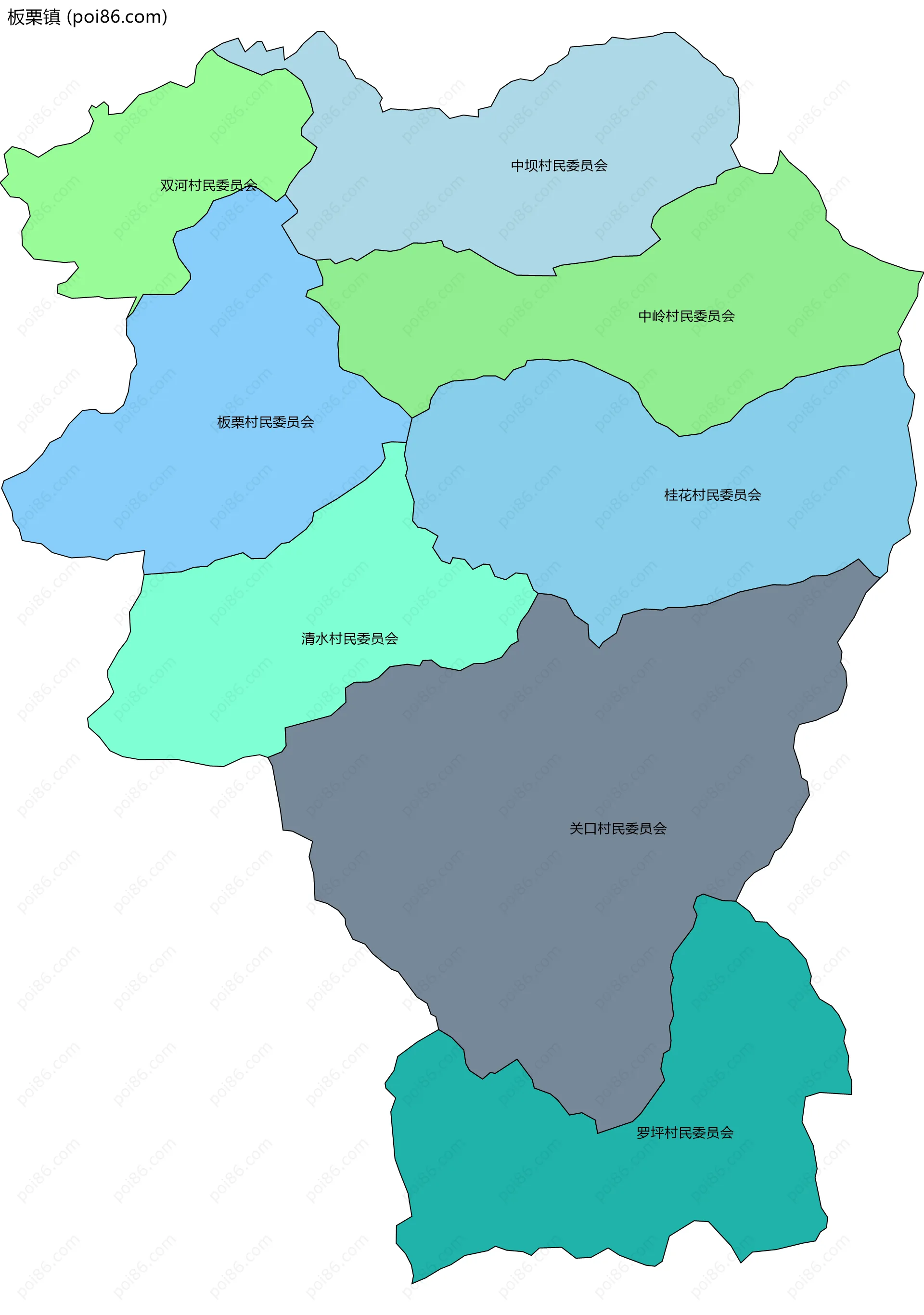 板栗镇边界地图(五级行政区划)
