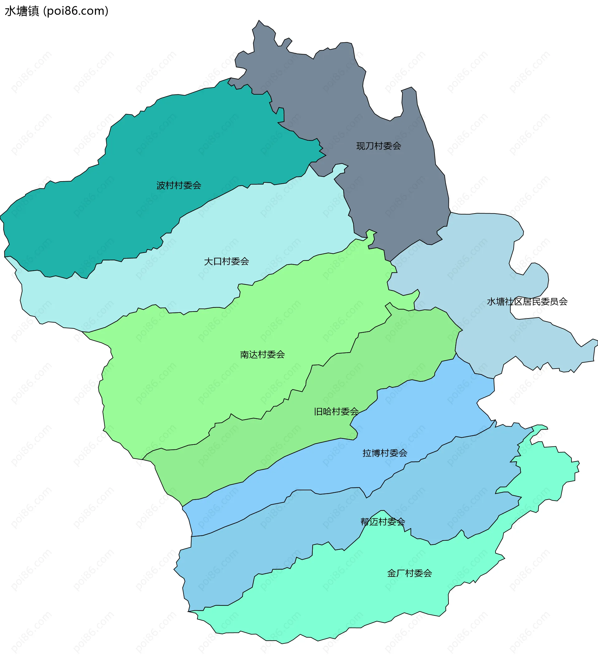 水塘镇边界地图(五级行政区划)