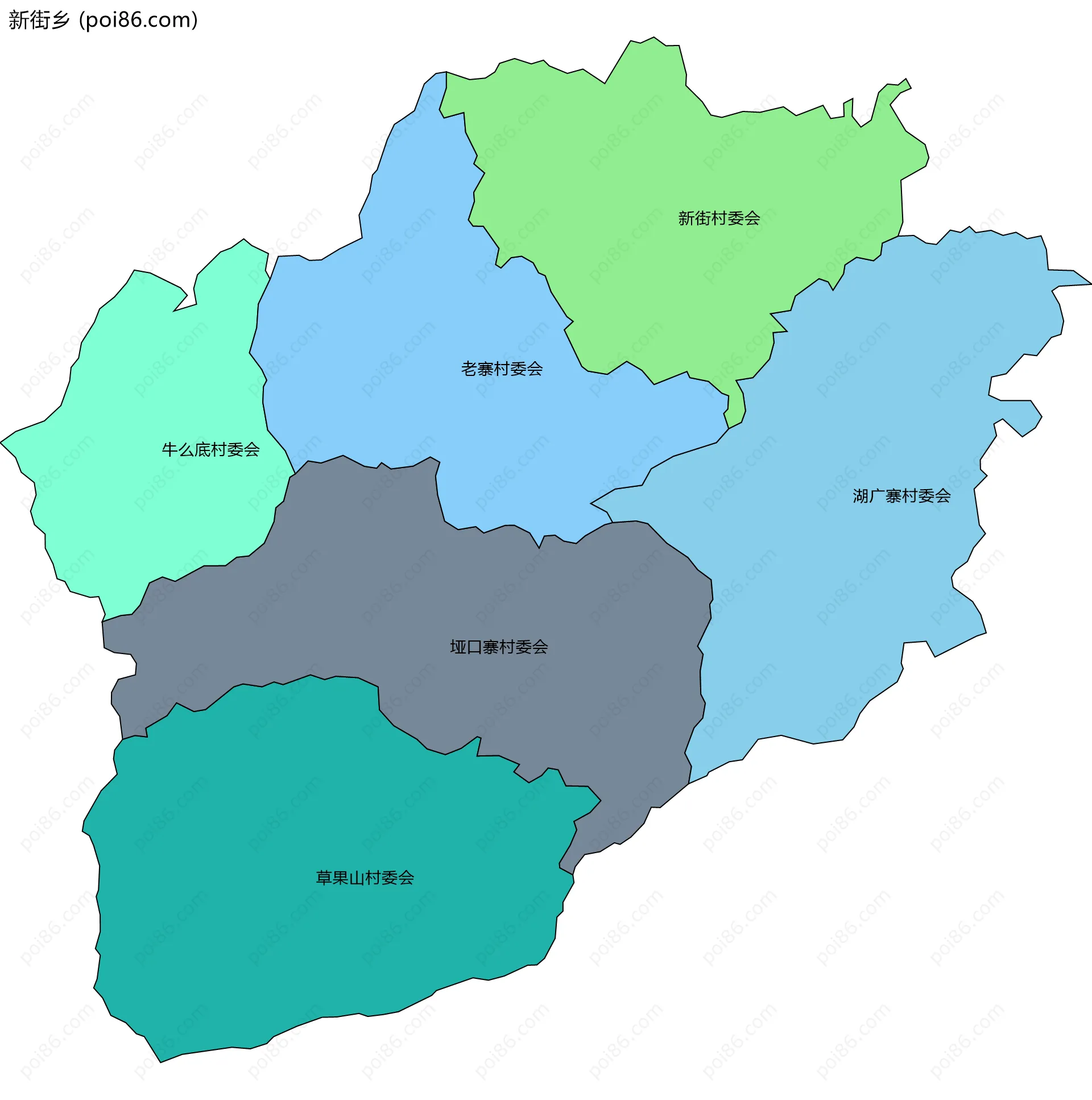 新街乡边界地图(五级行政区划)