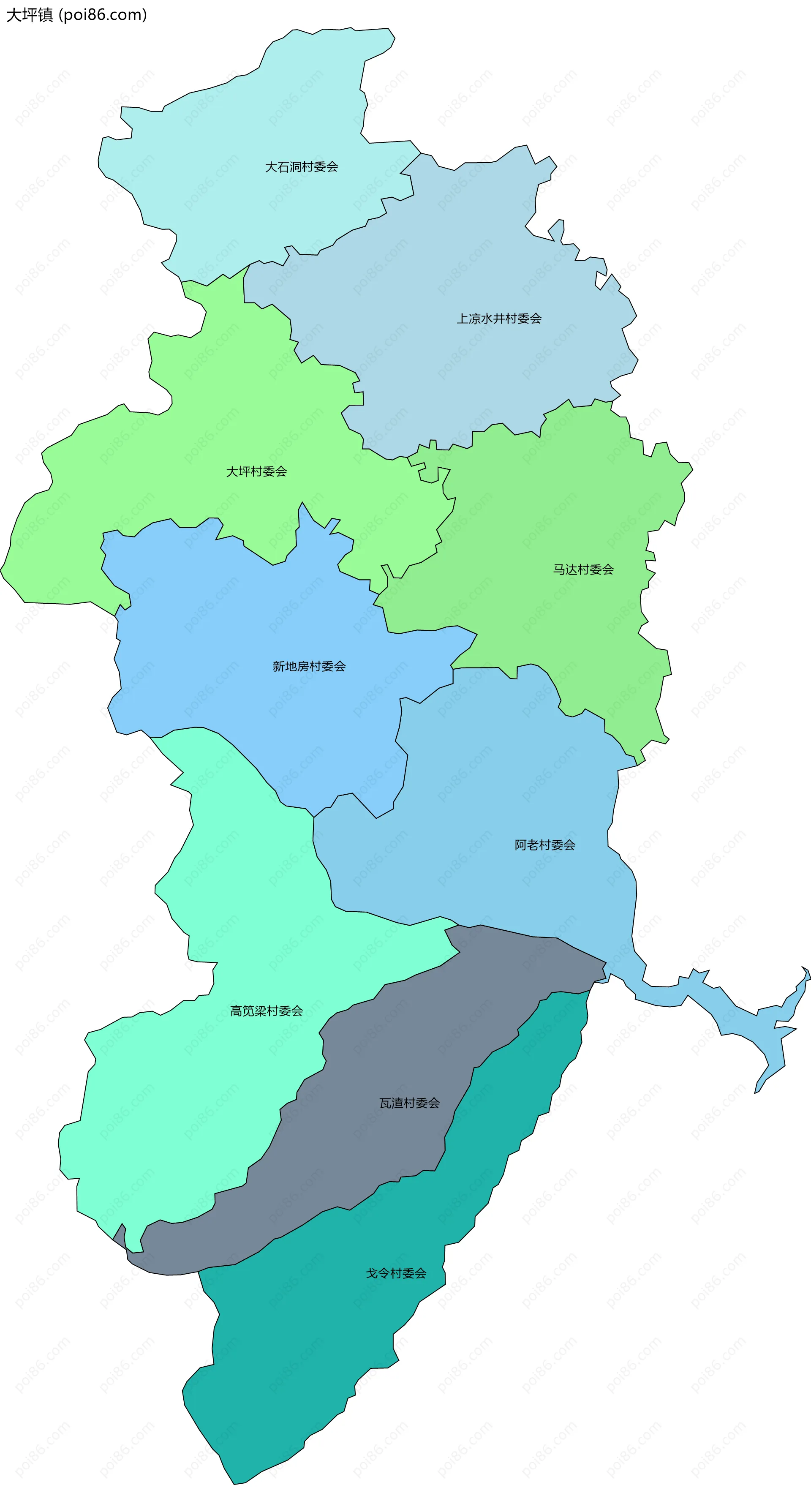 大坪镇边界地图(五级行政区划)