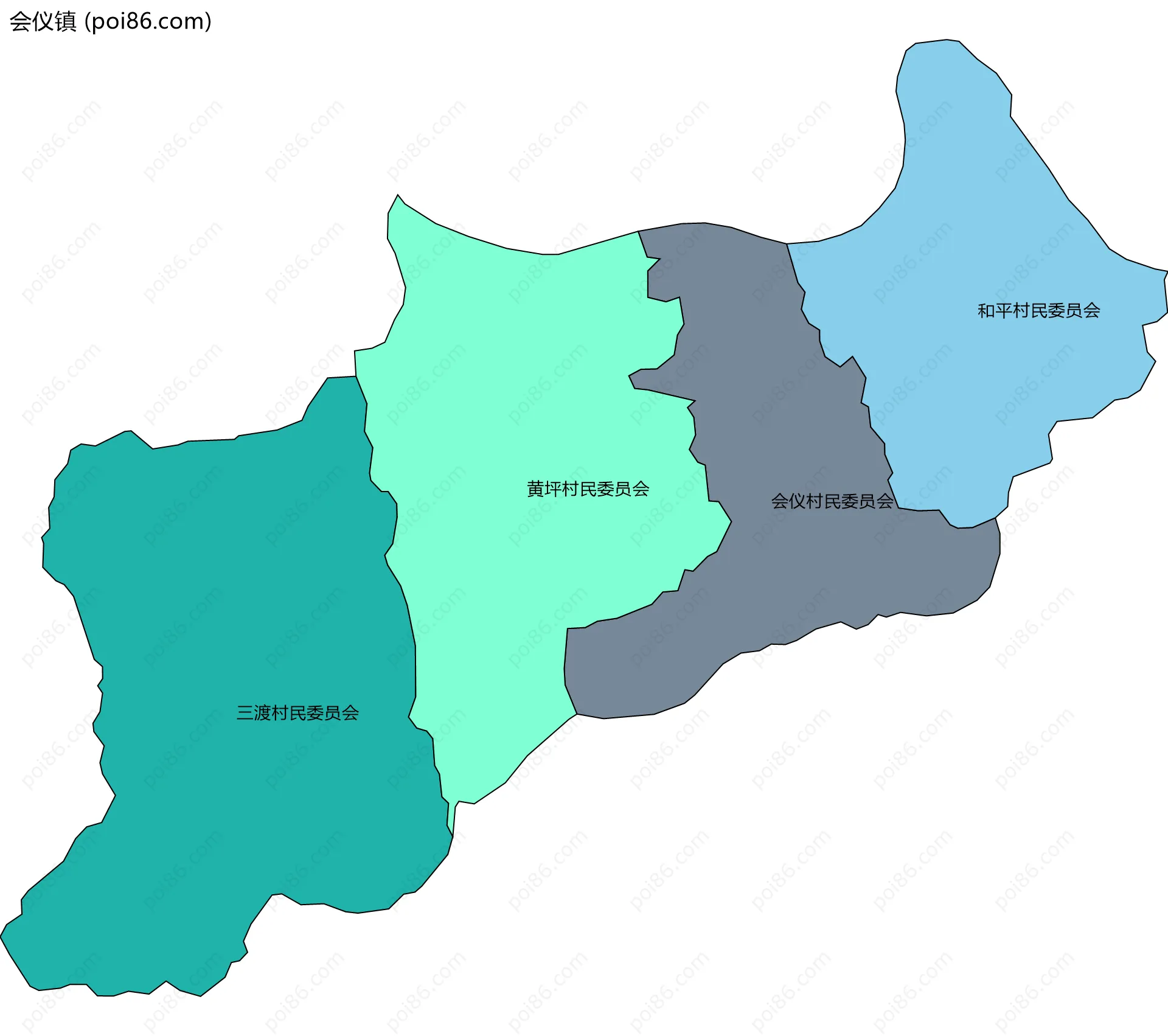 会仪镇边界地图(五级行政区划)