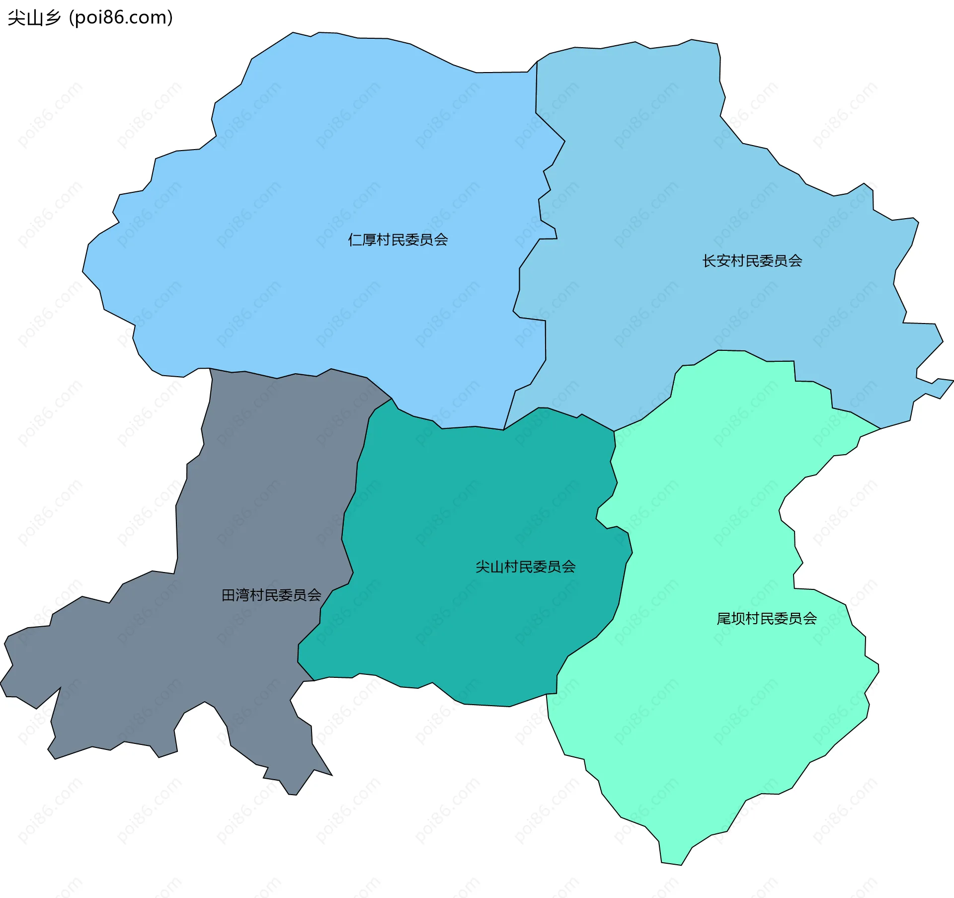 尖山乡边界地图(五级行政区划)