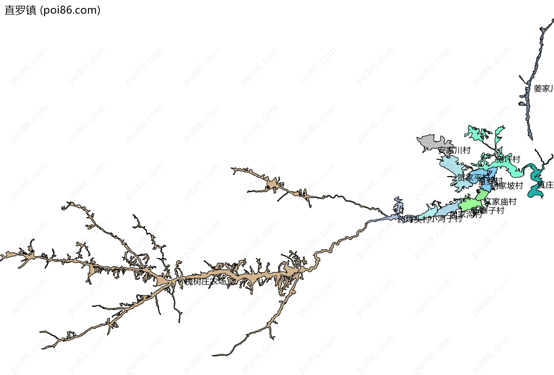 直罗镇边界地图(五级行政区划)