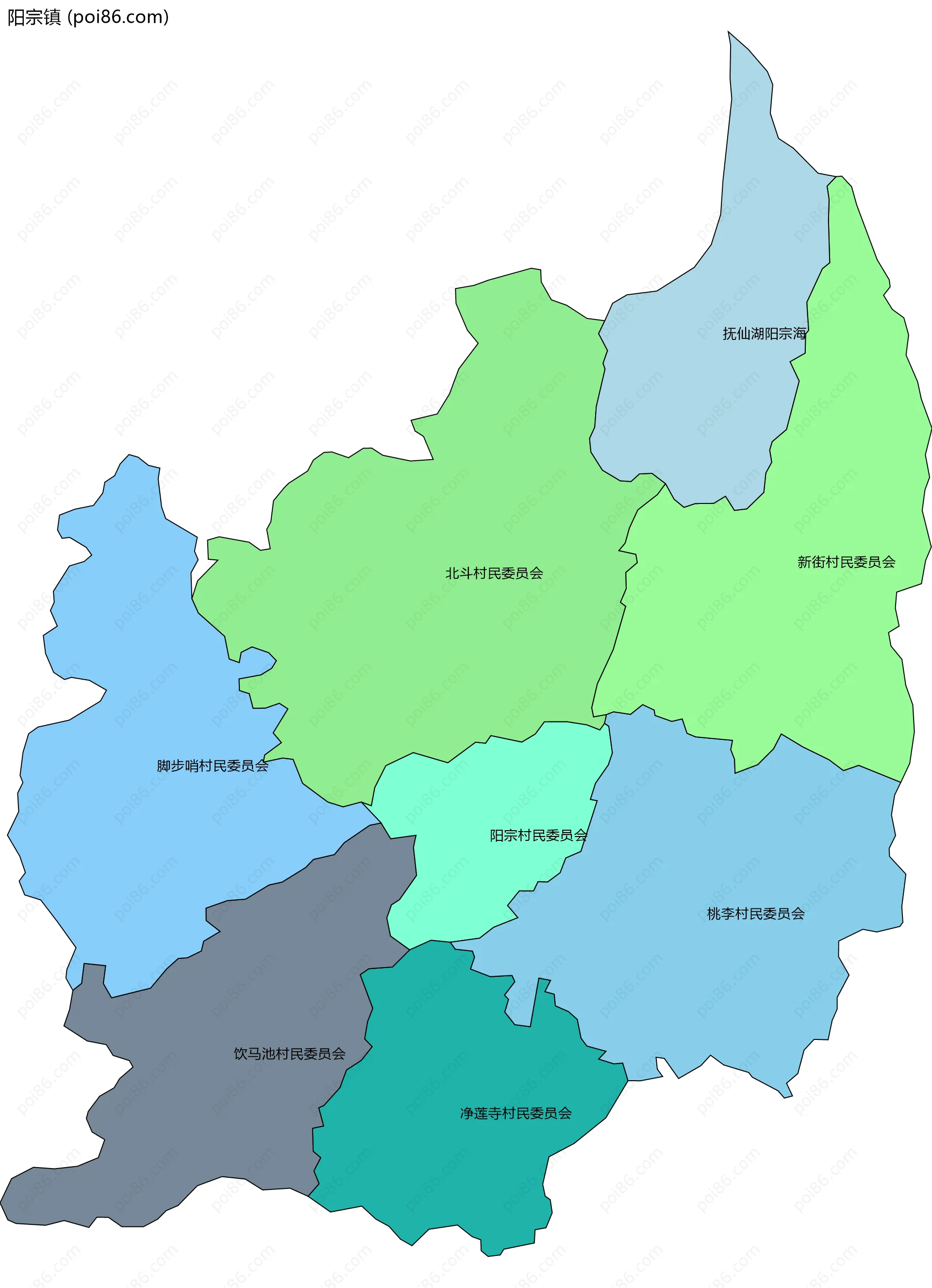 阳宗镇边界地图(五级行政区划)