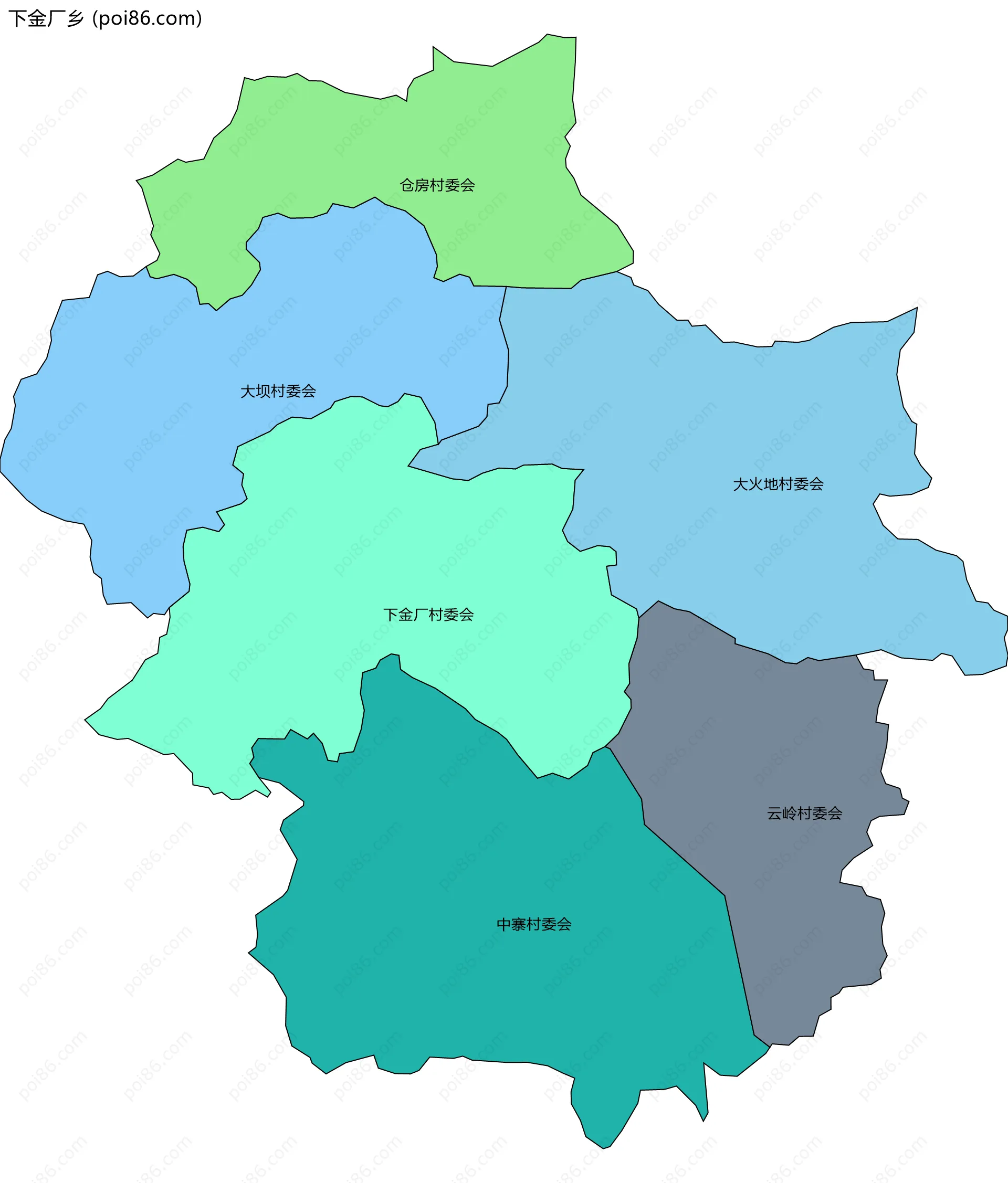 下金厂乡边界地图(五级行政区划)