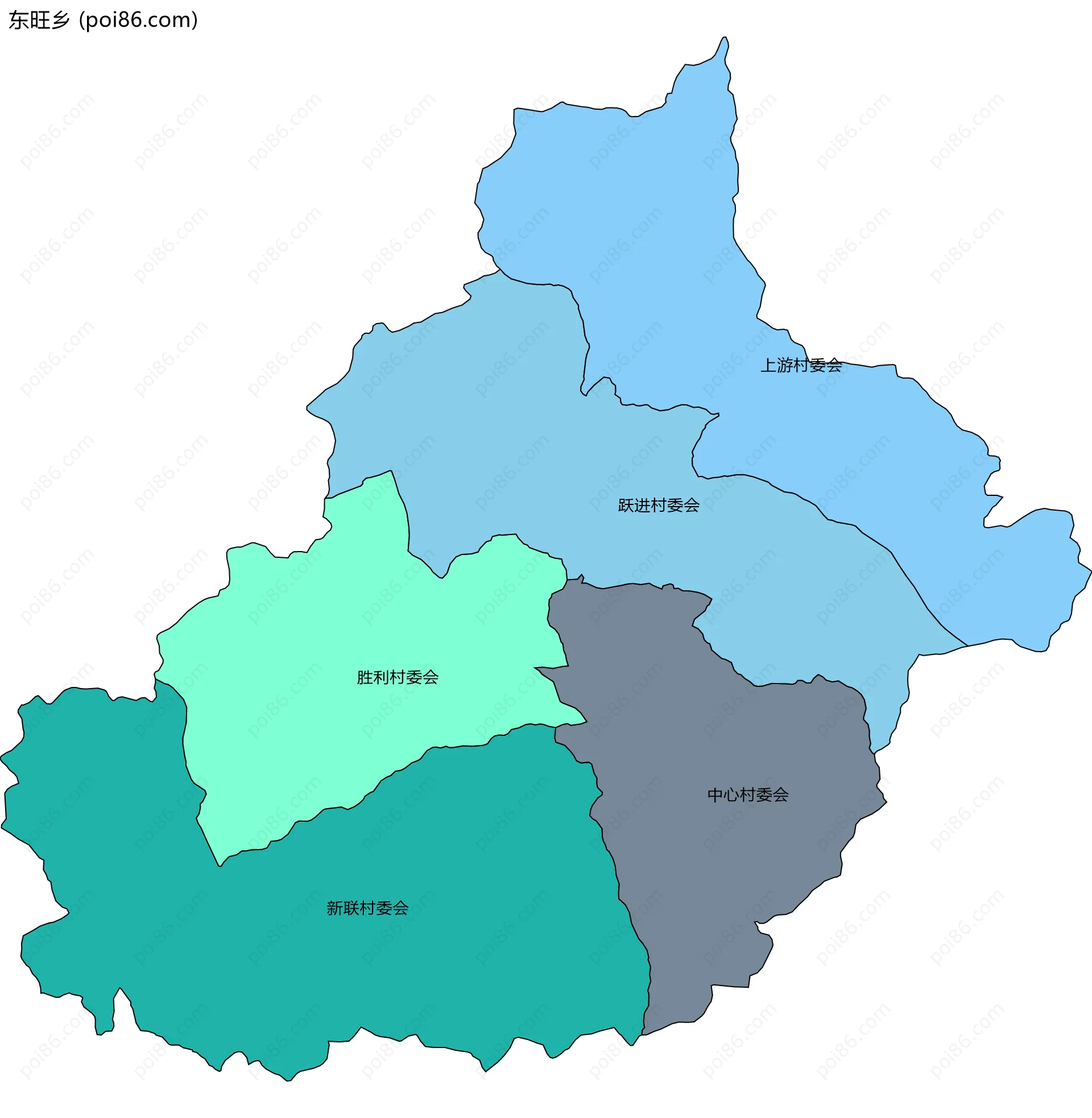 东旺乡边界地图(五级行政区划)