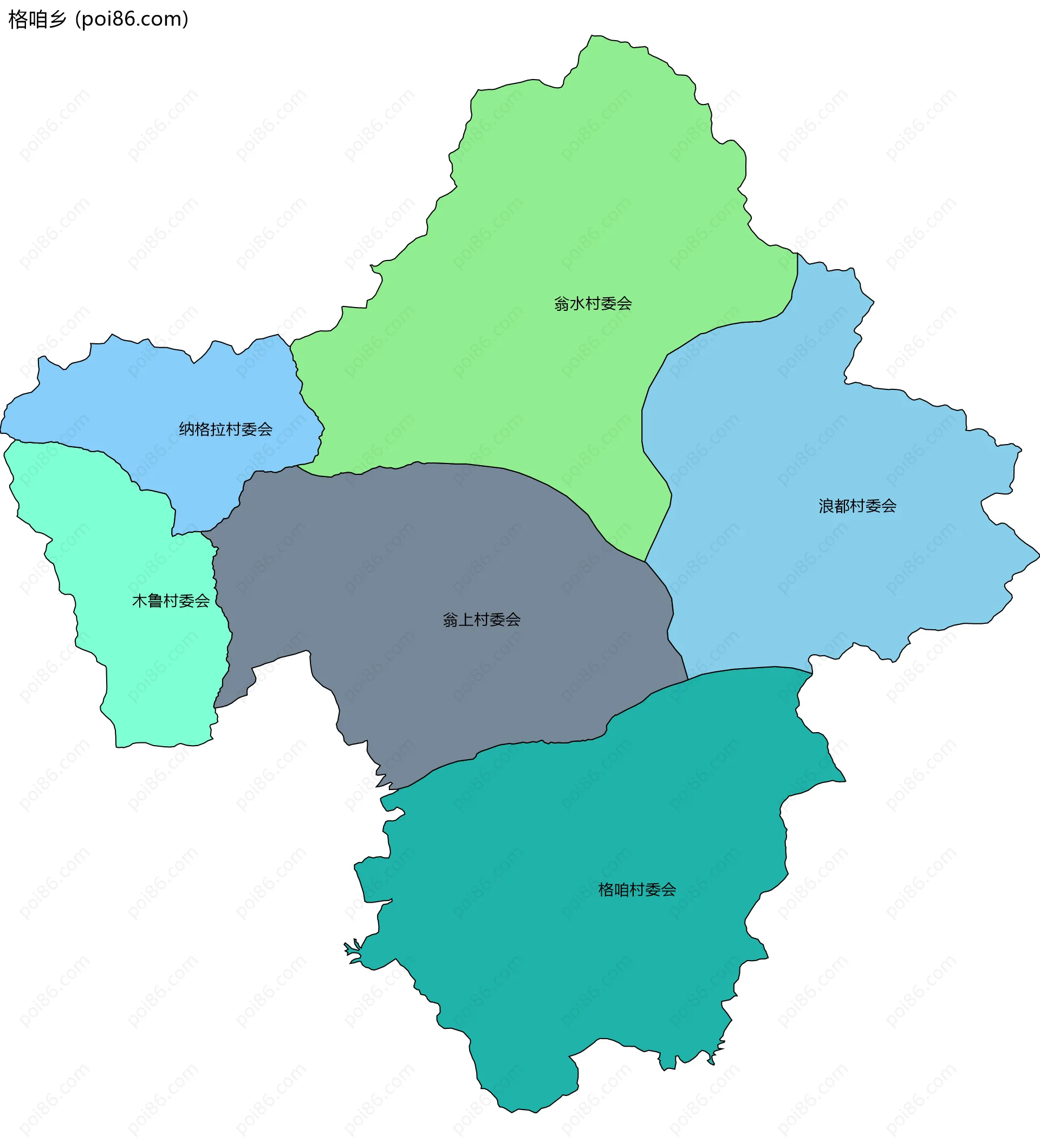 格咱乡边界地图(五级行政区划)