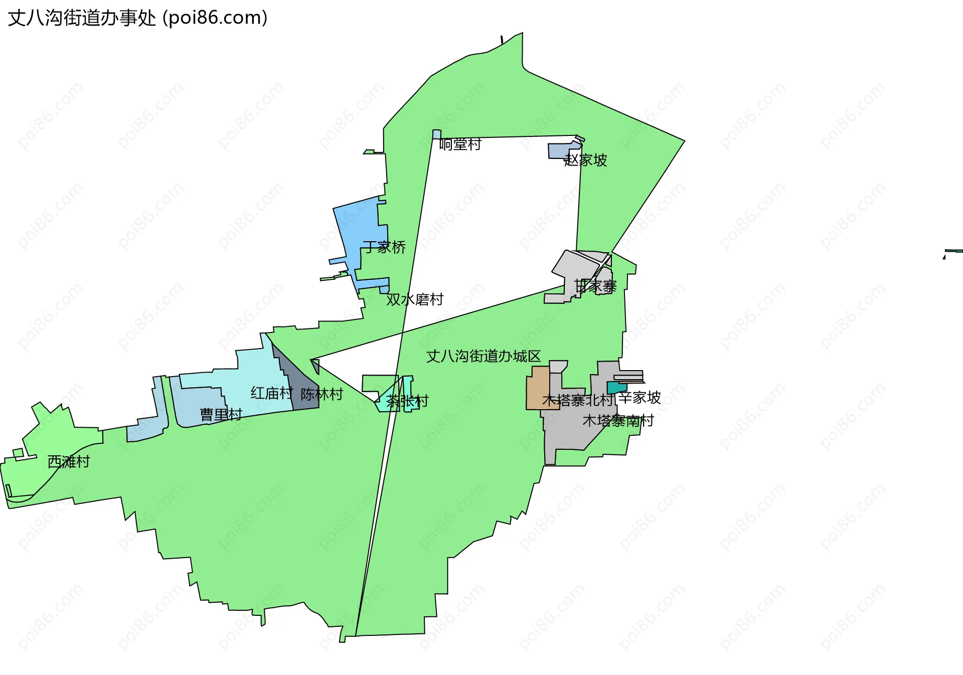 丈八沟街道办事处边界地图(五级行政区划)