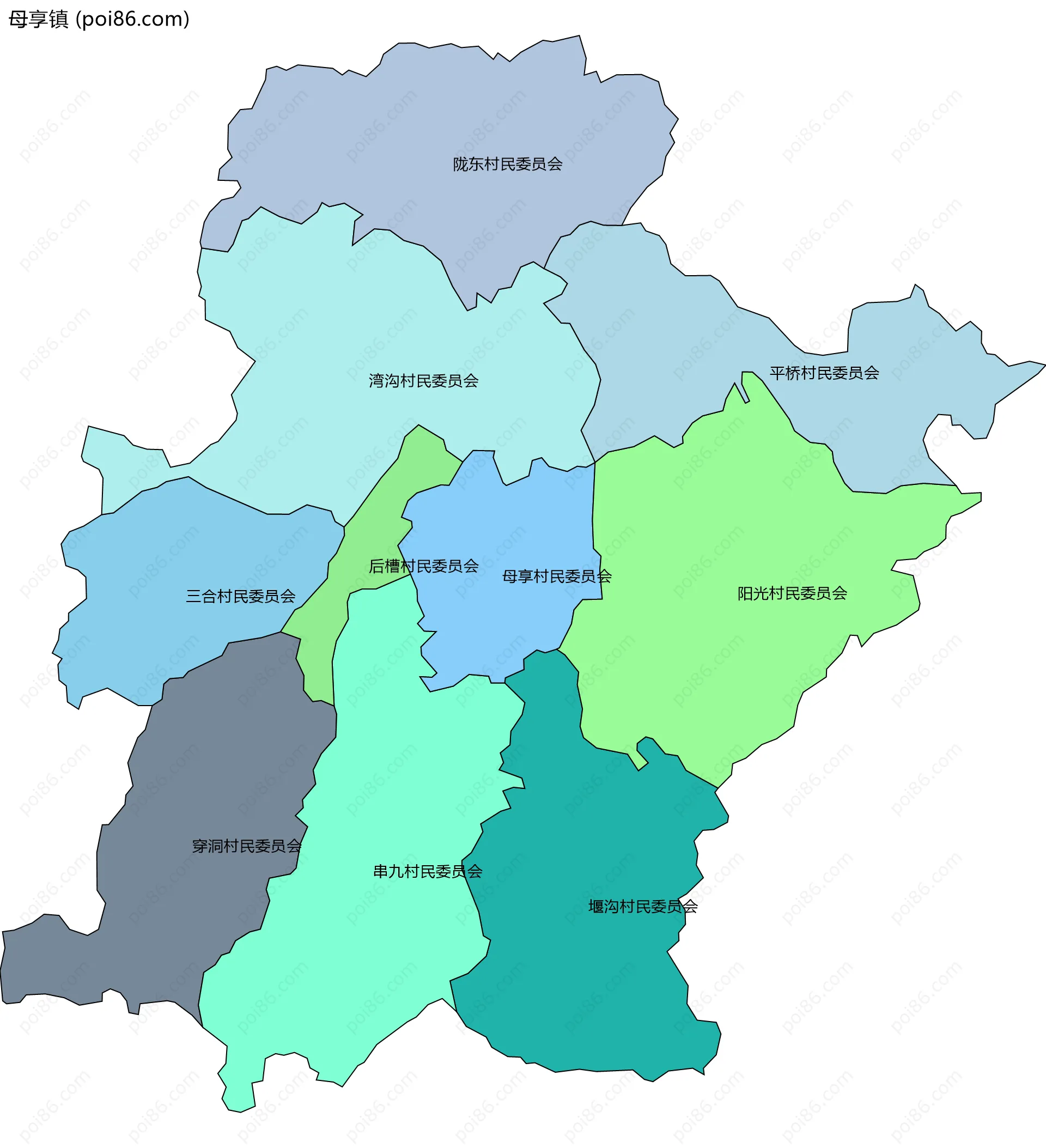 母享镇边界地图(五级行政区划)