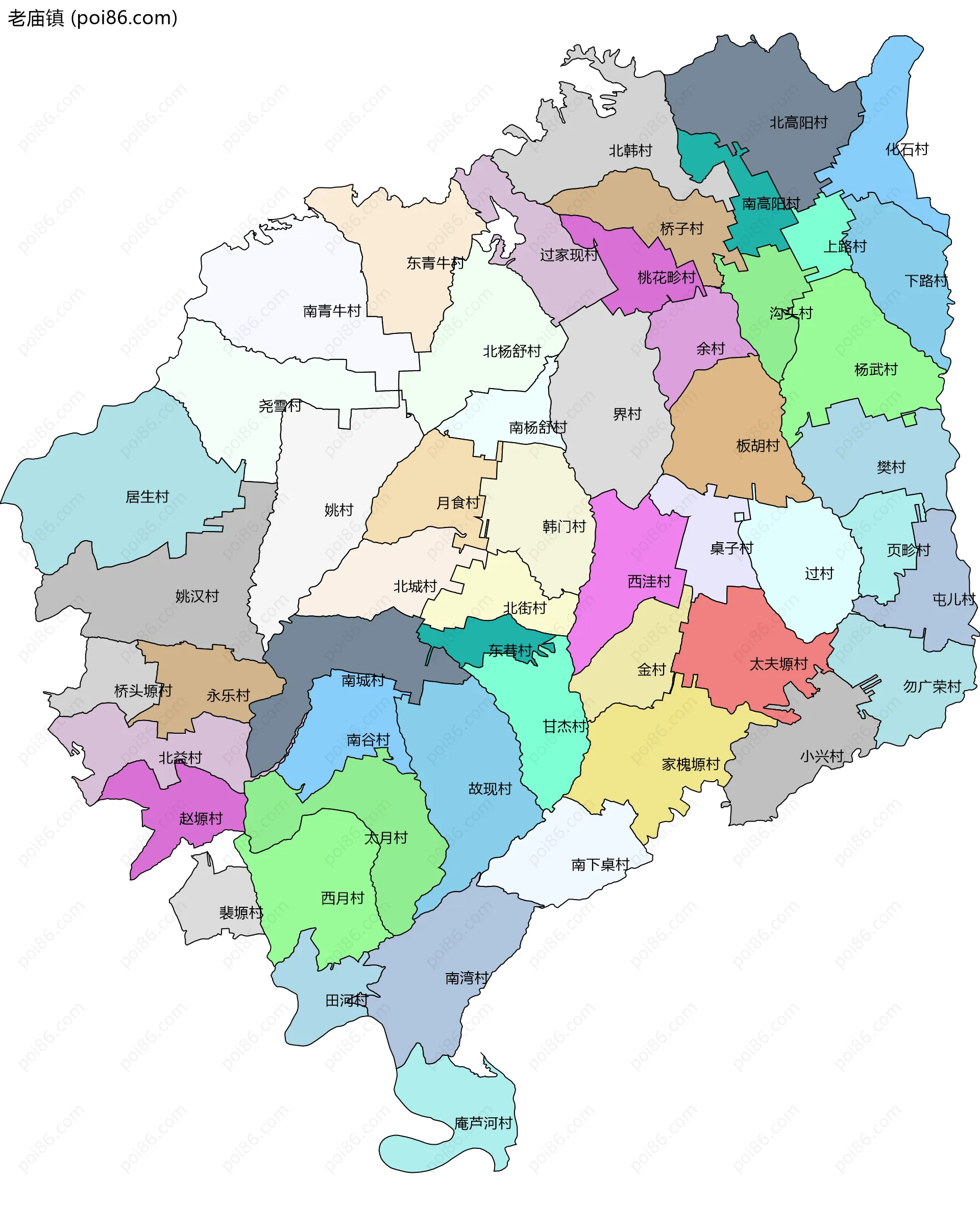 老庙镇边界地图(五级行政区划)