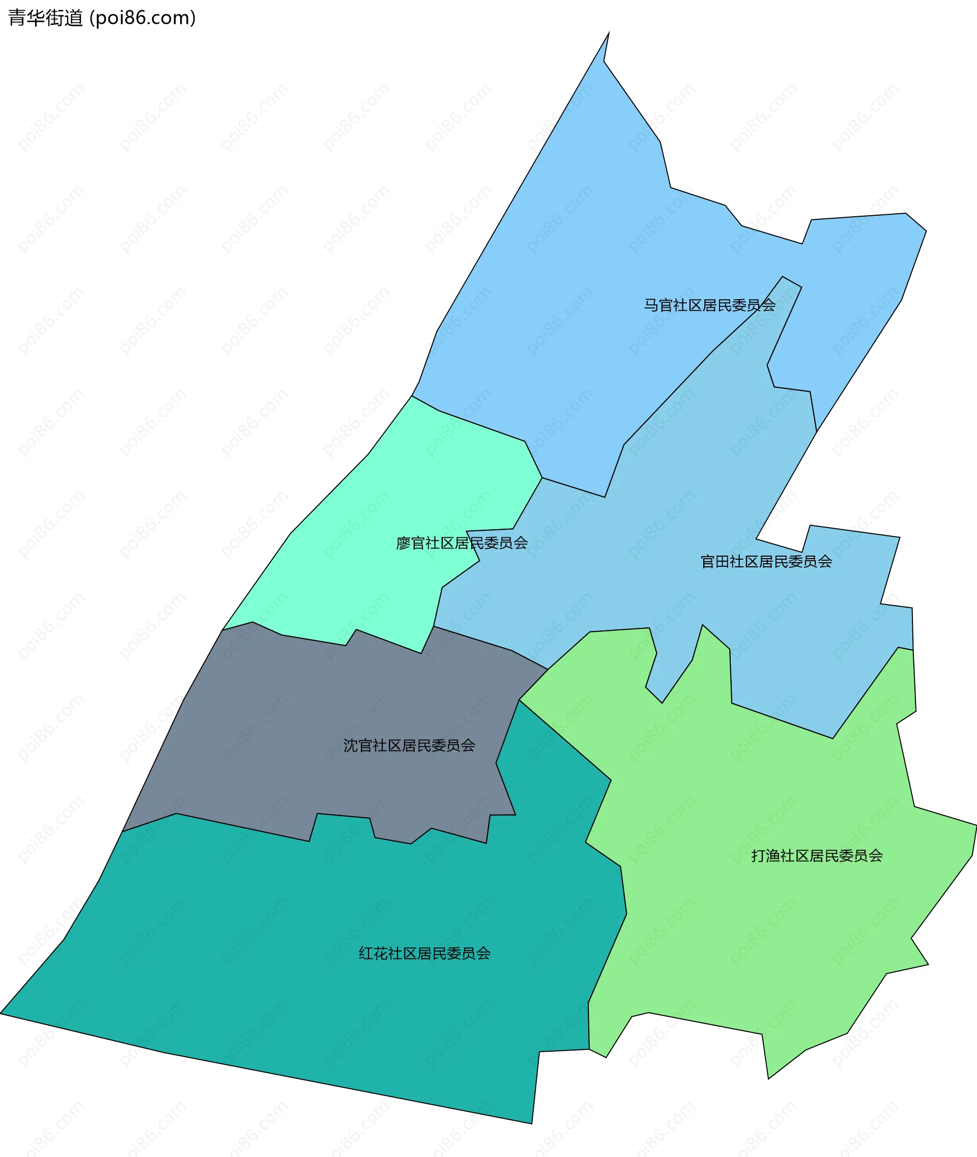 青华街道边界地图(五级行政区划)