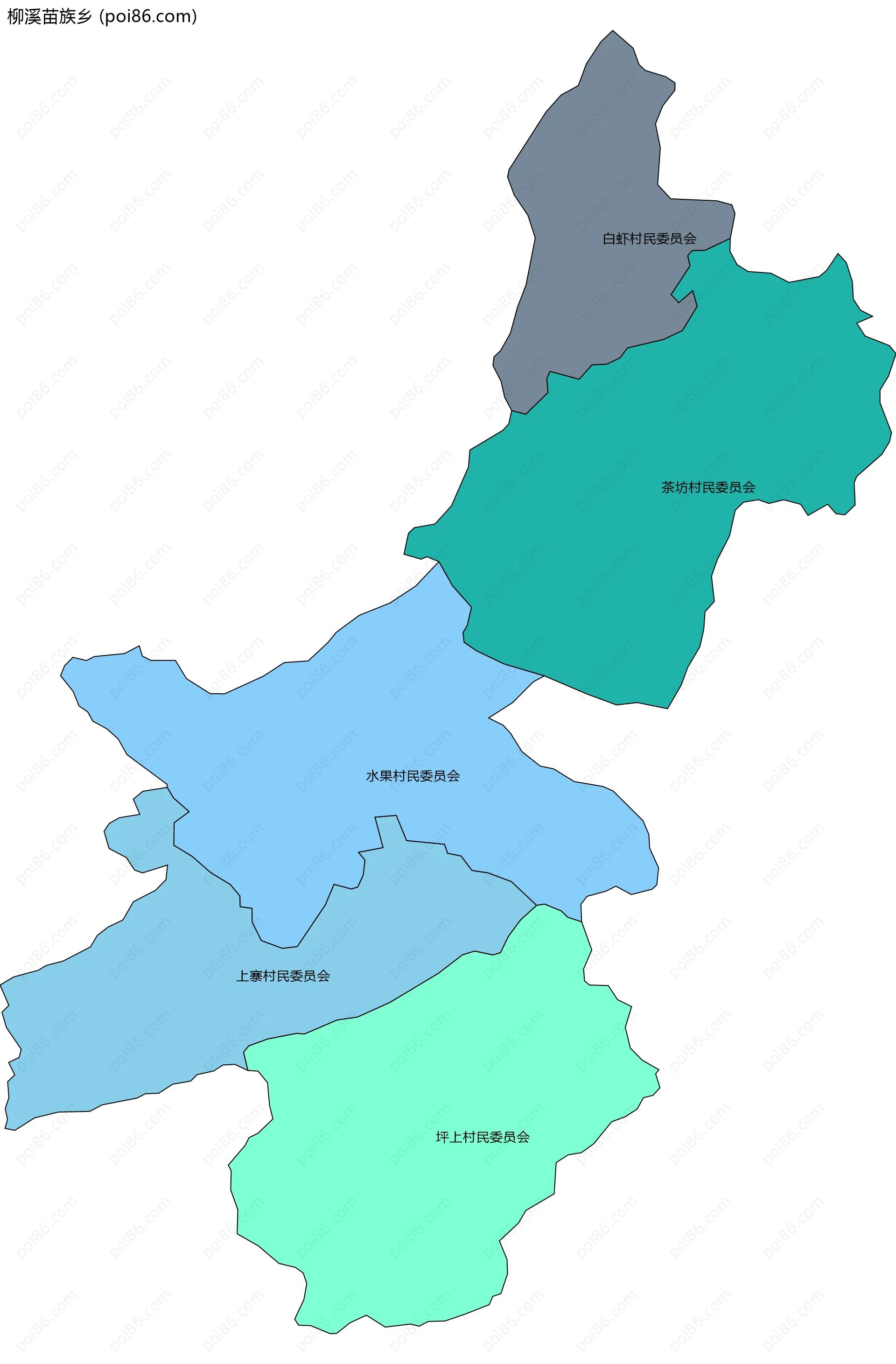 柳溪苗族乡边界地图(五级行政区划)