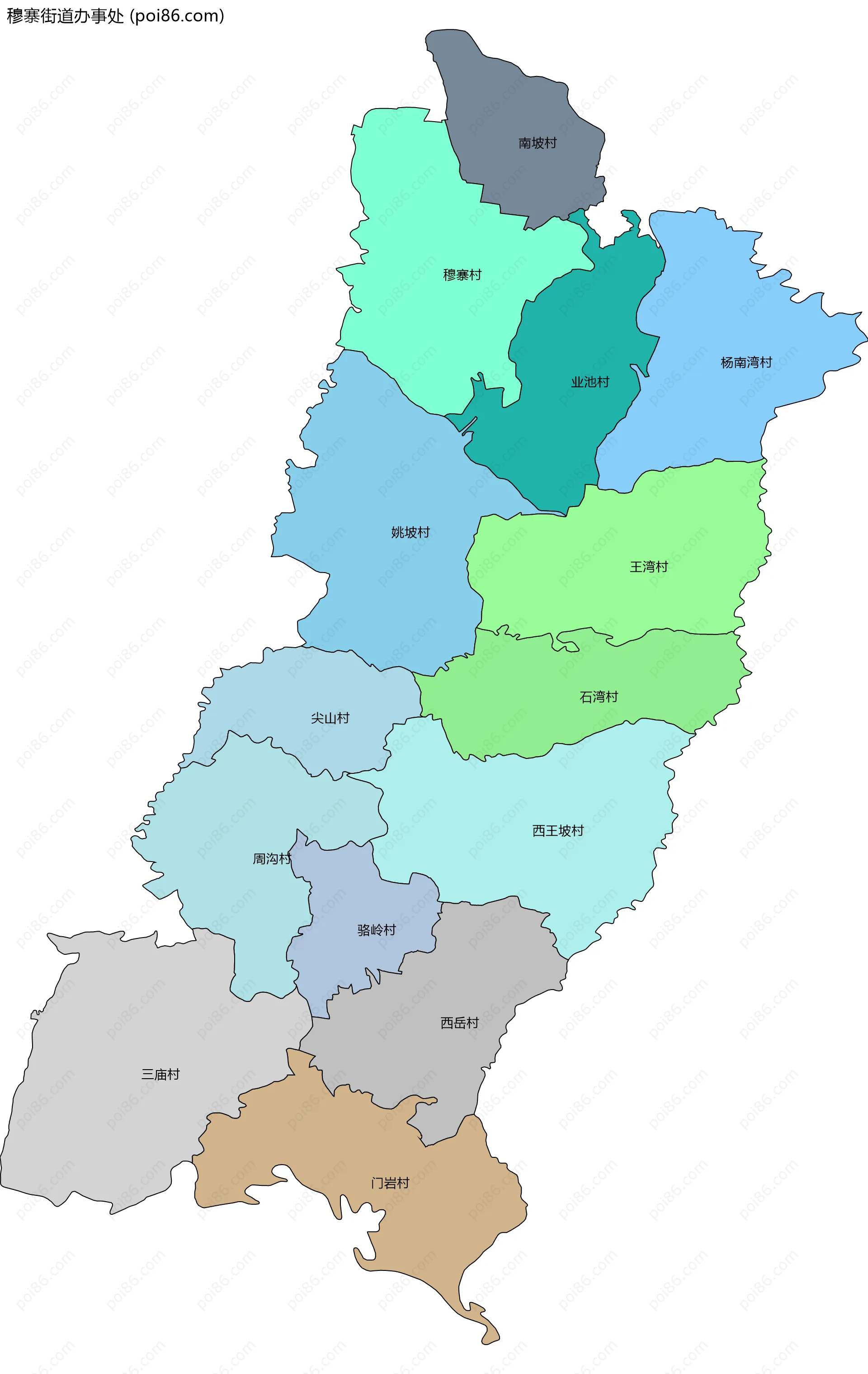 穆寨街道办事处边界地图(五级行政区划)