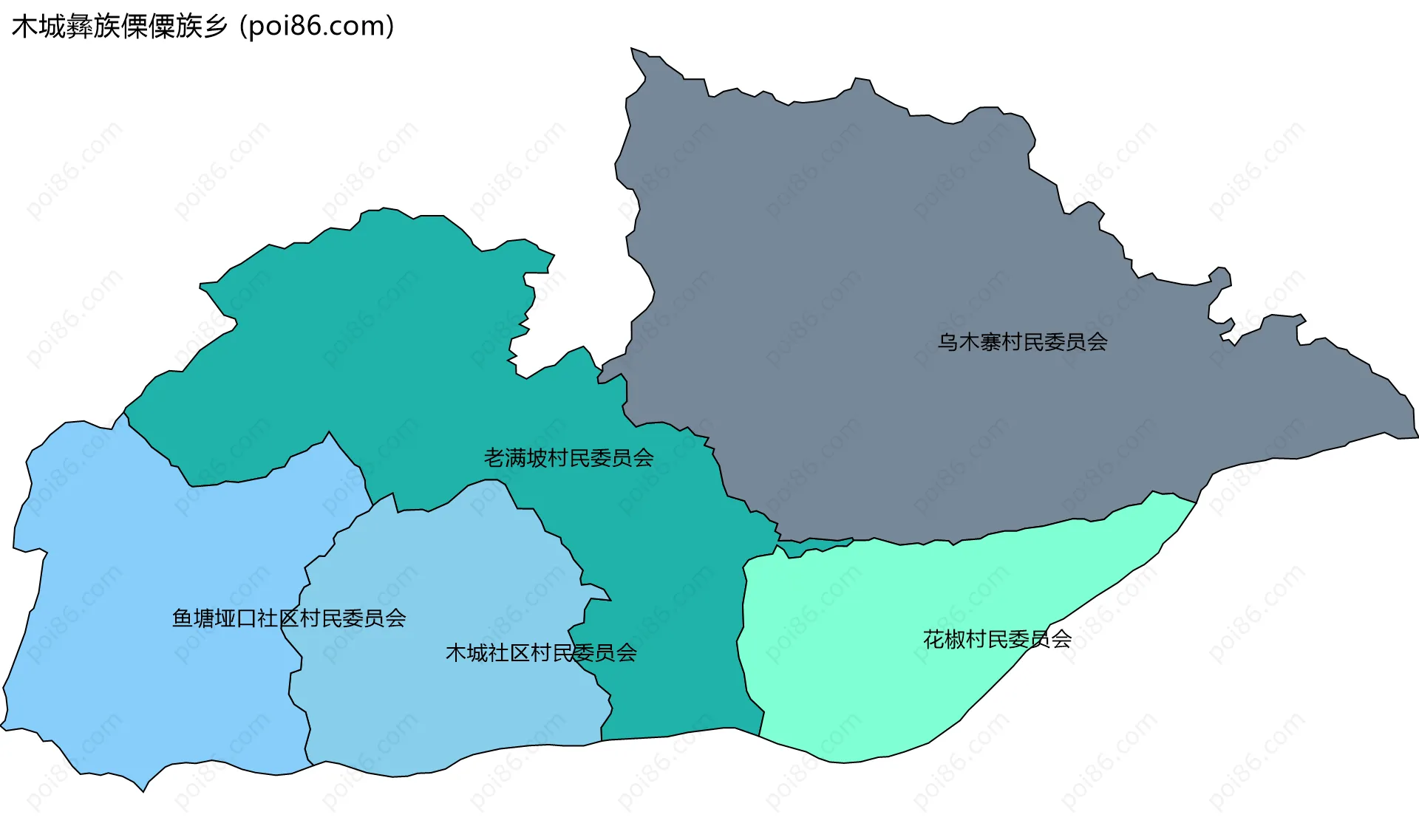 木城彝族傈僳族乡边界地图(五级行政区划)
