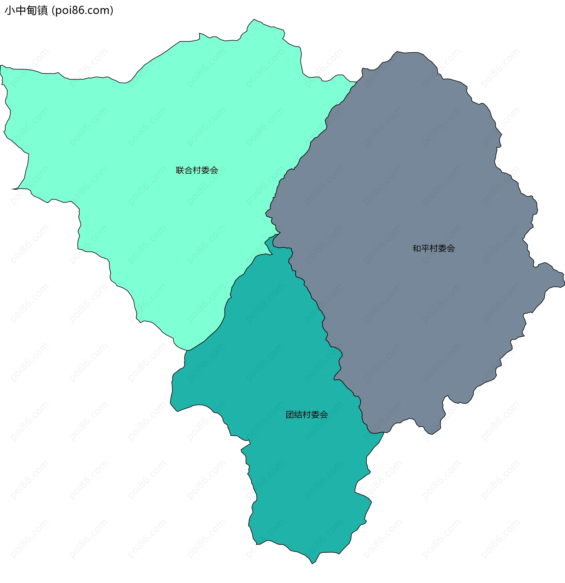 小中甸镇边界地图(五级行政区划)