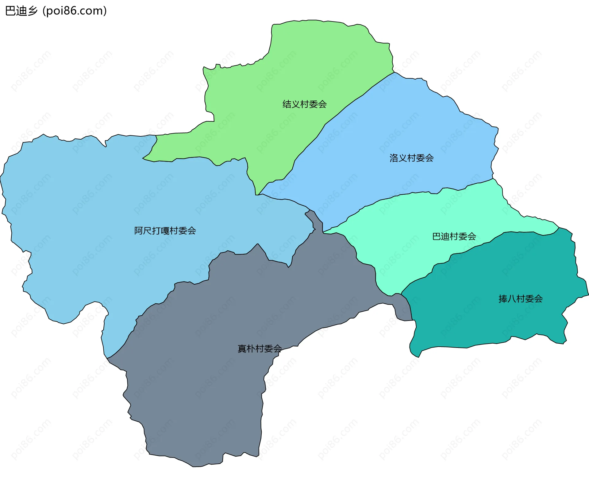 巴迪乡边界地图(五级行政区划)