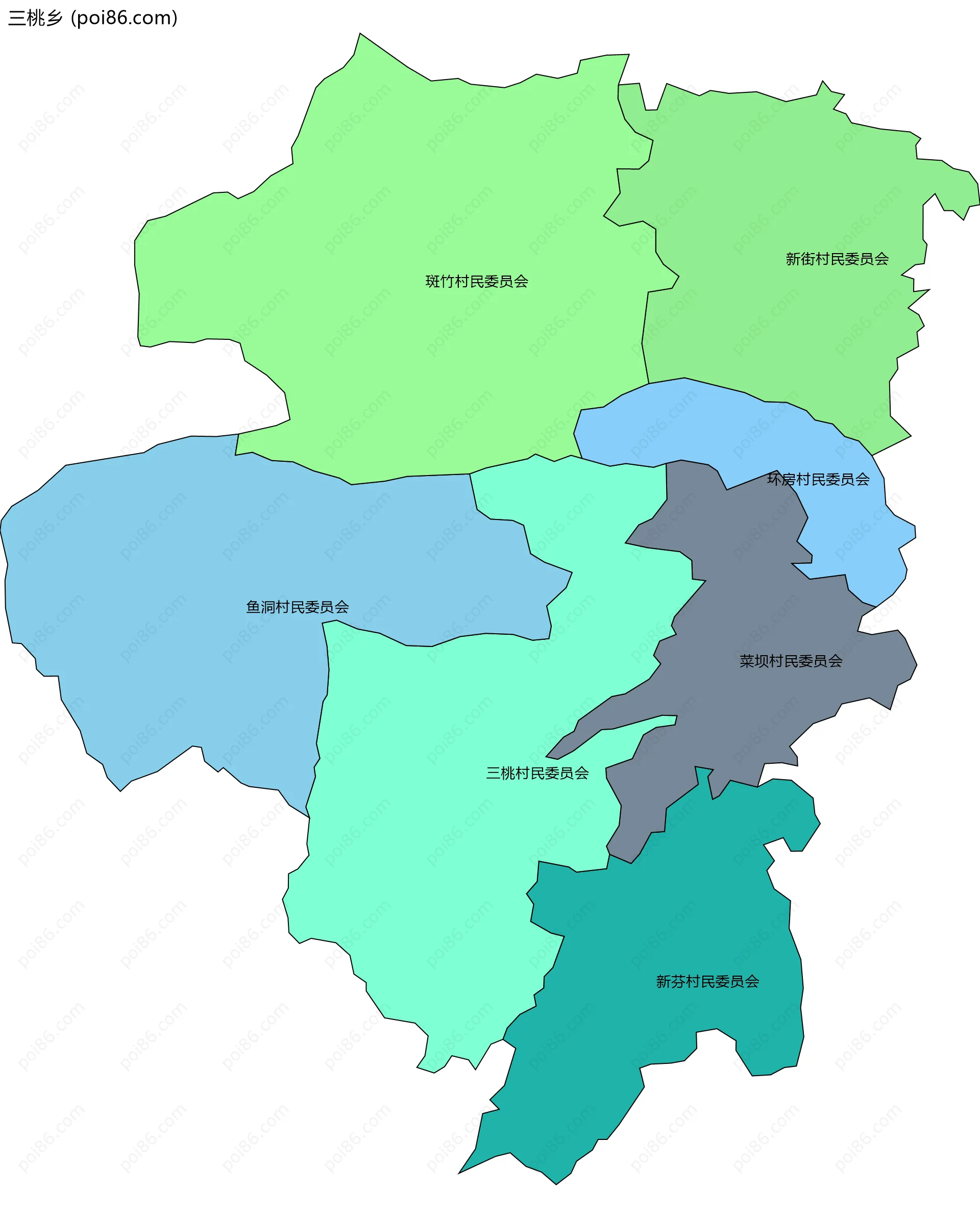 三桃乡边界地图(五级行政区划)