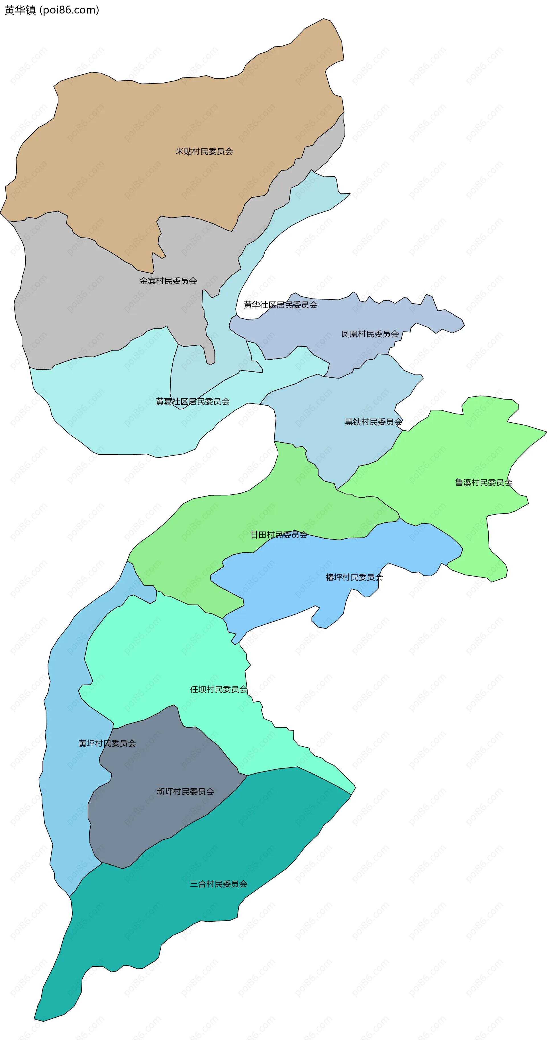 黄华镇边界地图(五级行政区划)