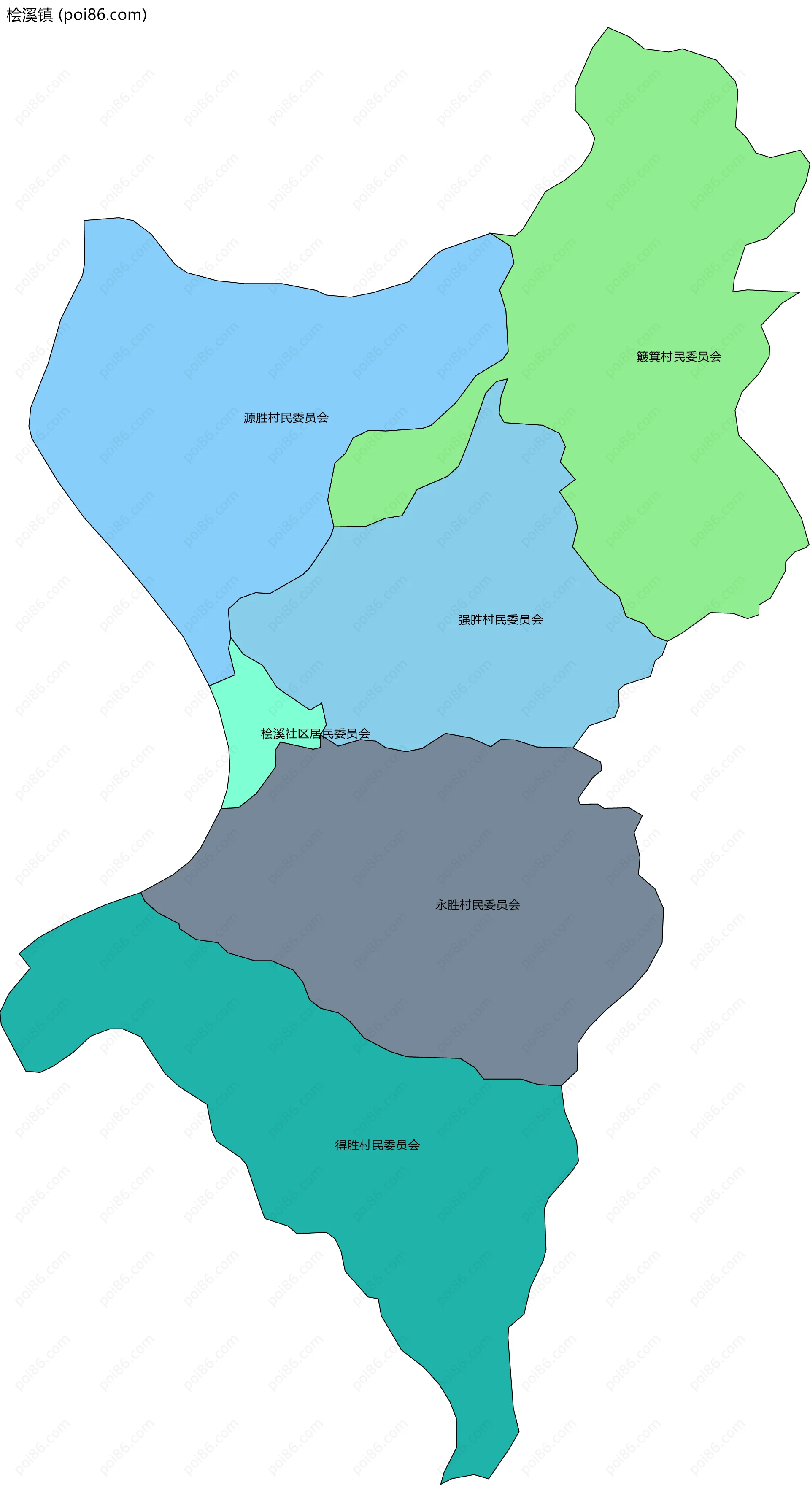 桧溪镇边界地图(五级行政区划)