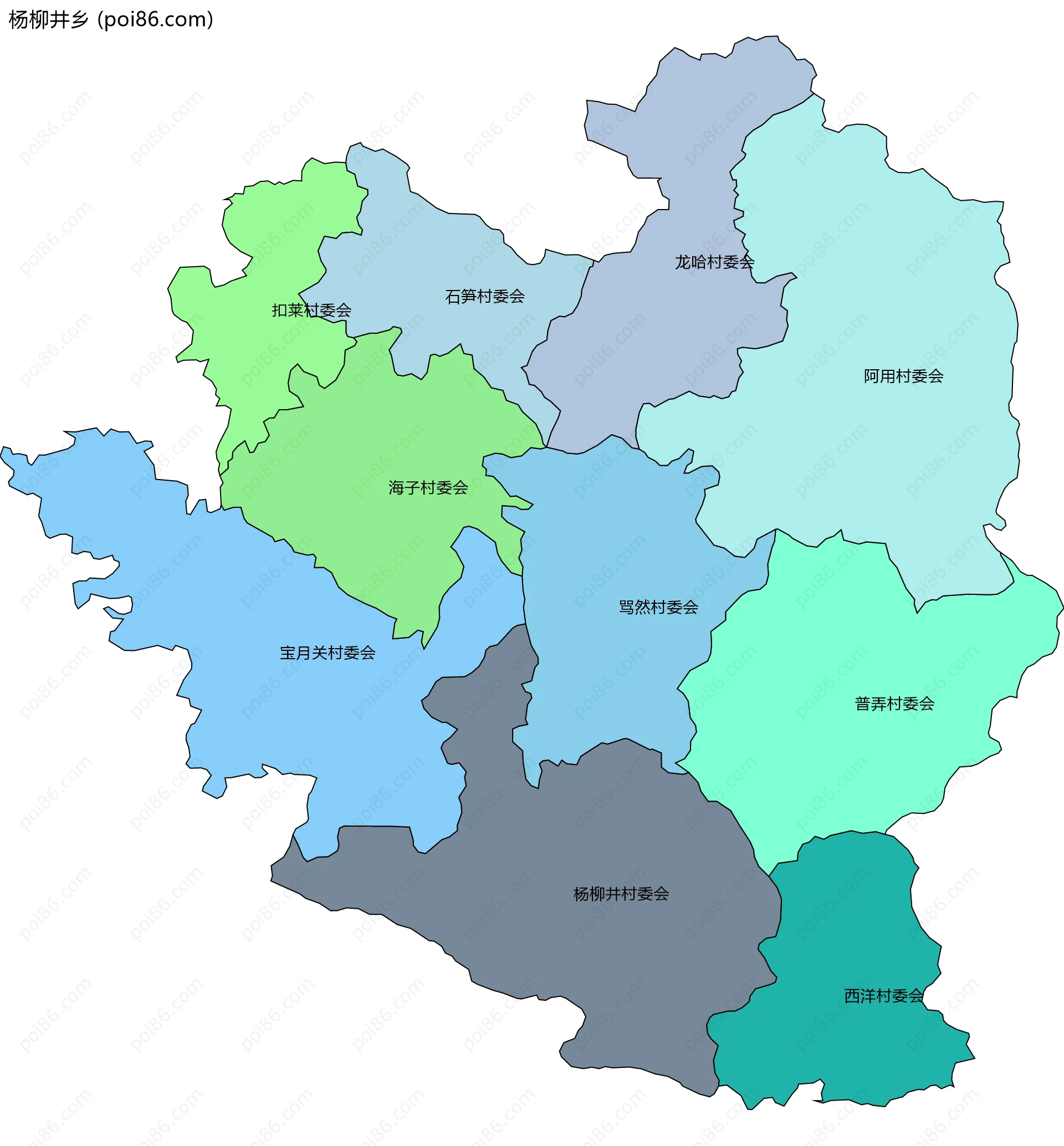 杨柳井乡边界地图(五级行政区划)