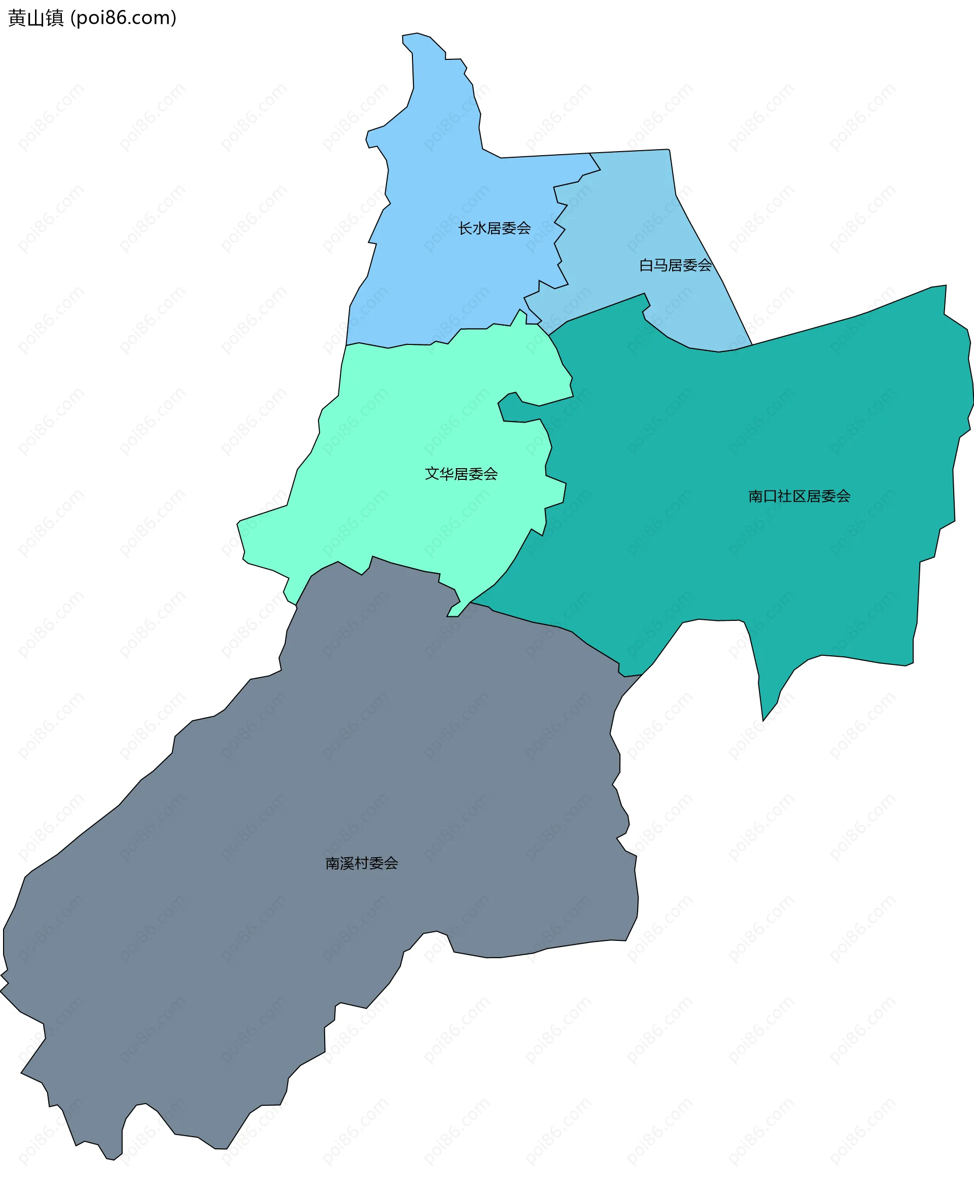 黄山镇边界地图(五级行政区划)