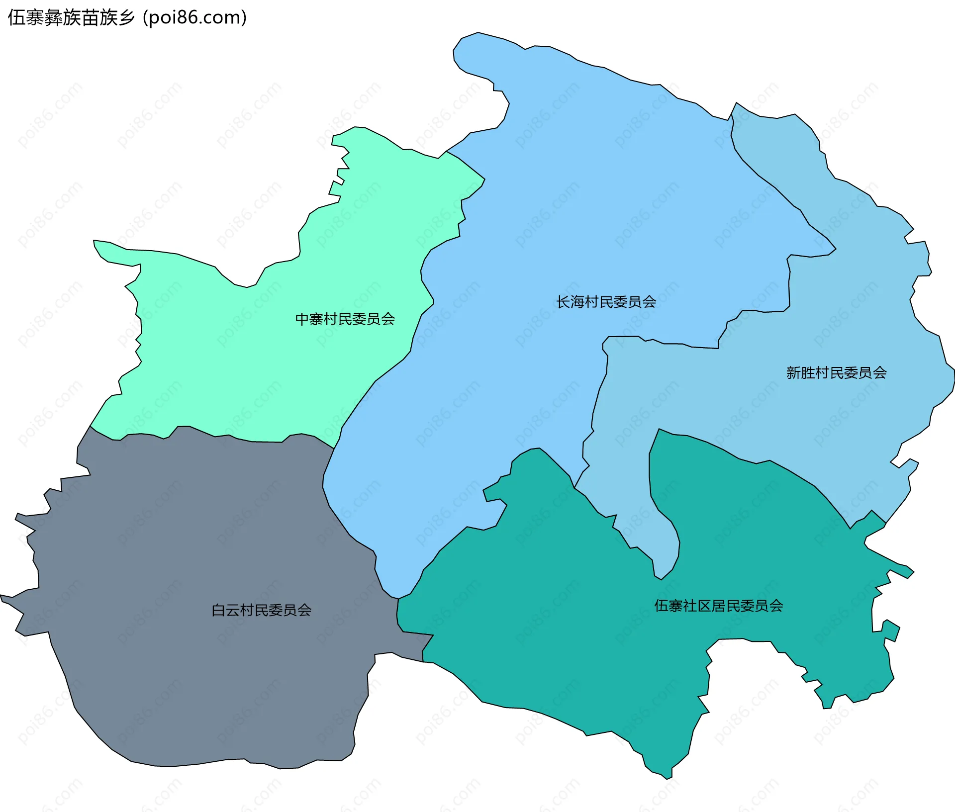 伍寨彝族苗族乡边界地图(五级行政区划)